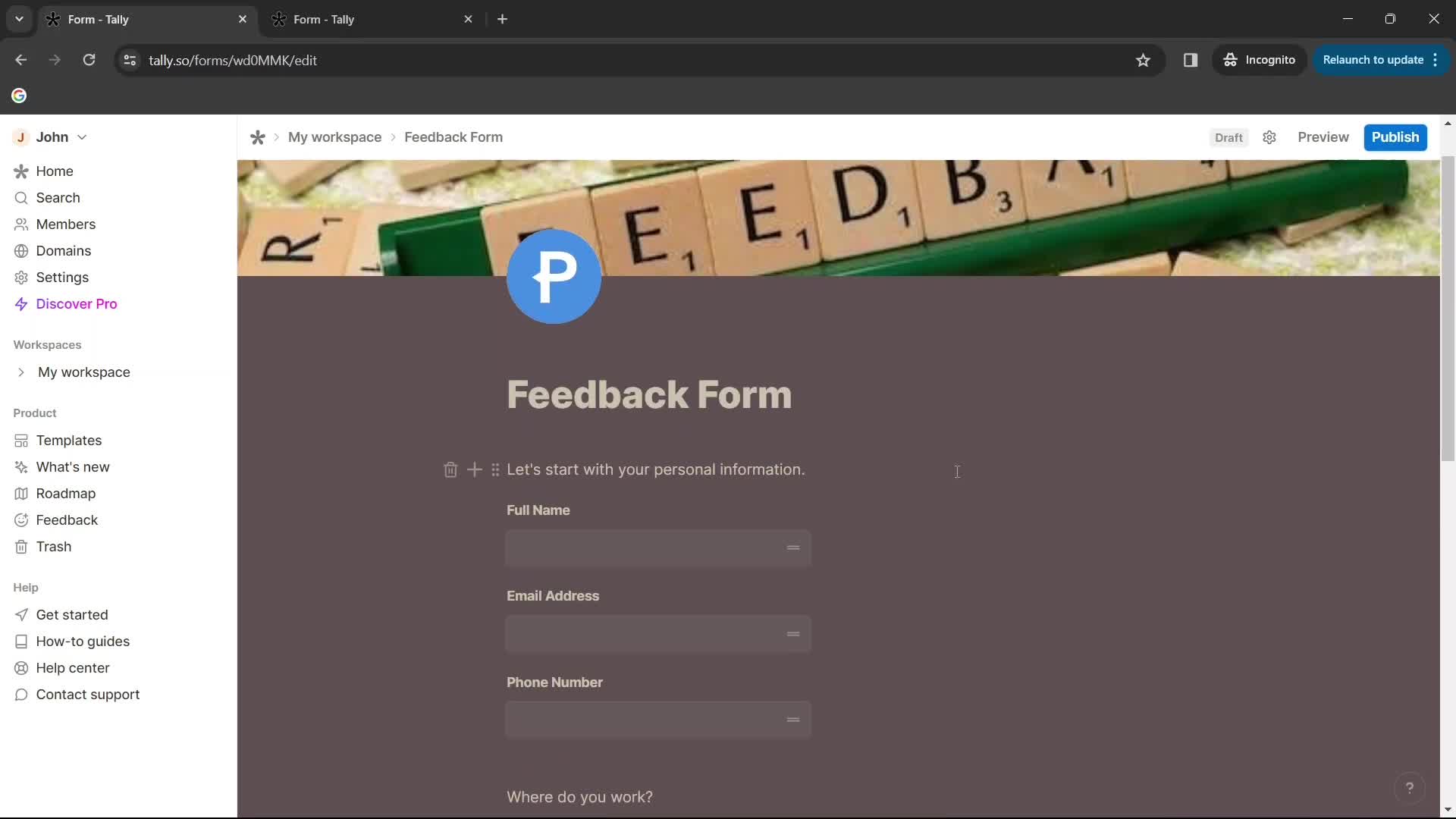 Creating a form screenshot