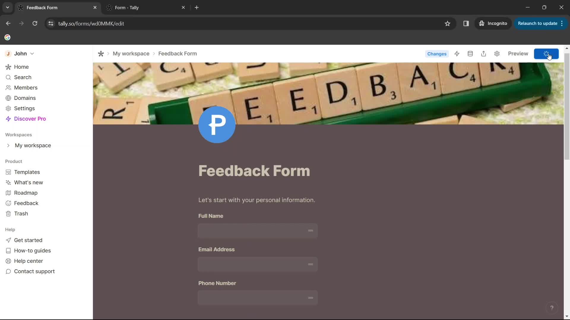 Creating a form screenshot