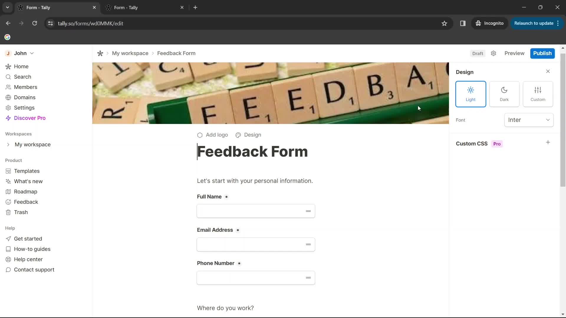 Creating a form screenshot