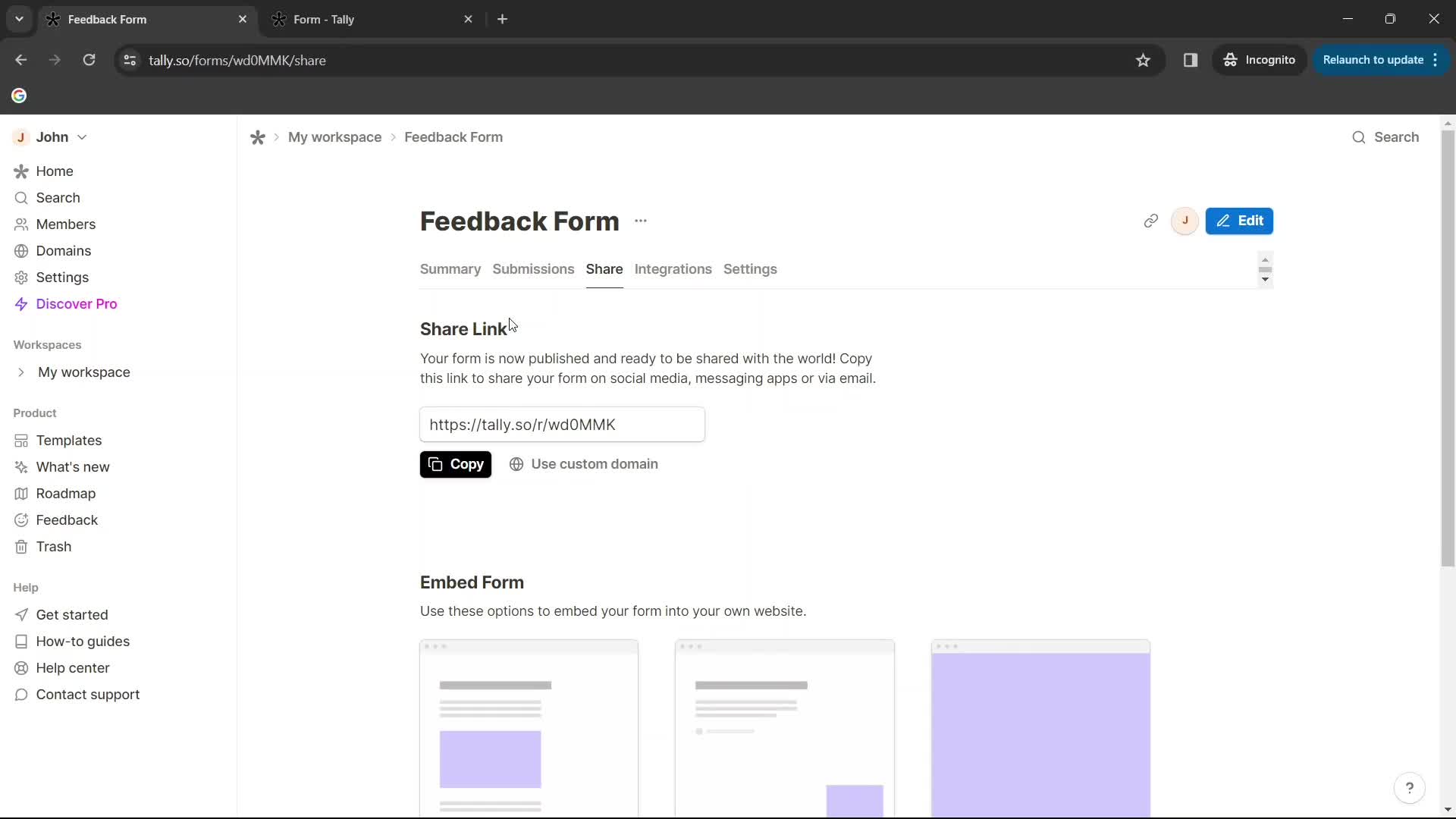 Creating a form screenshot