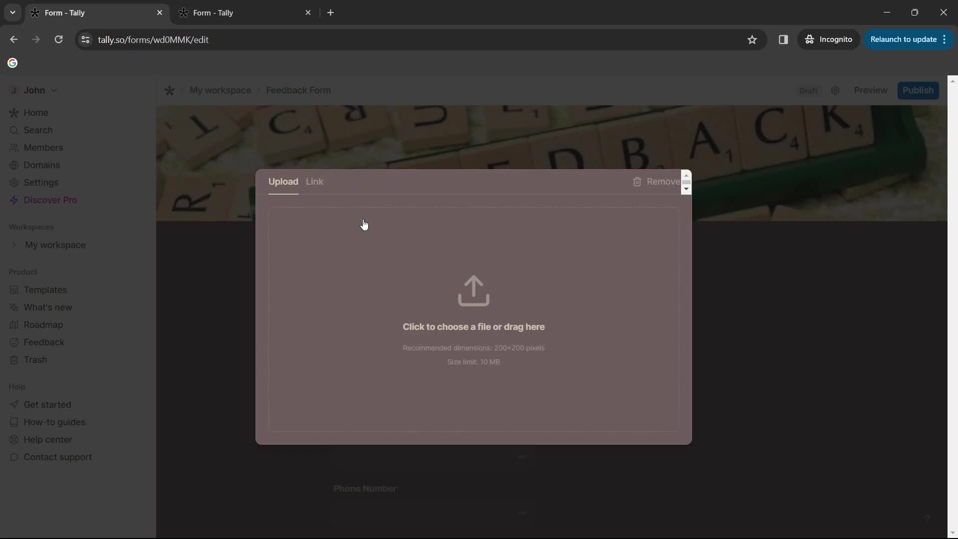 Creating a form screenshot