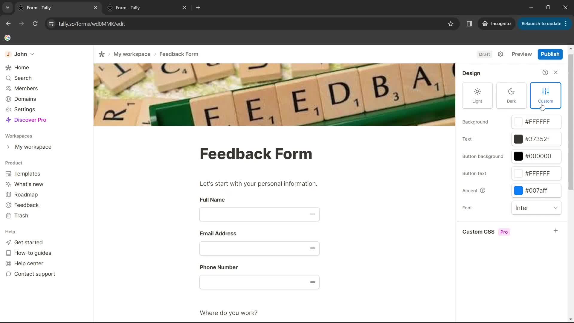 Creating a form screenshot