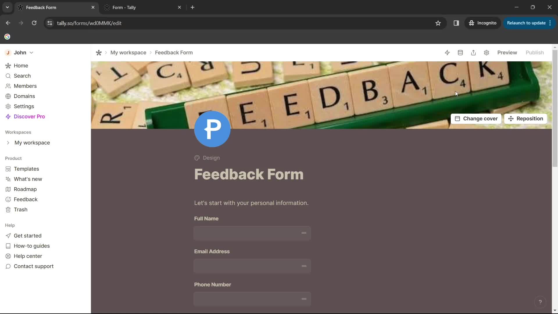 Creating a form screenshot