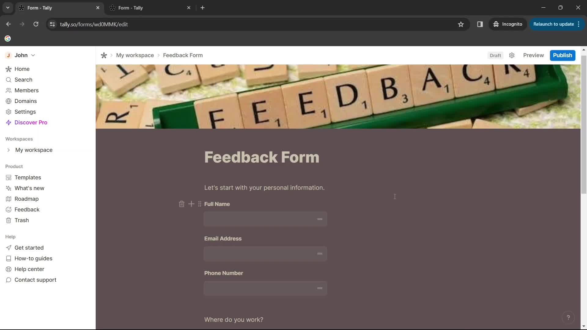 Creating a form screenshot