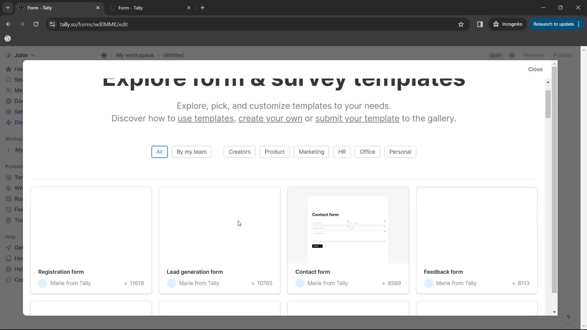 Creating a form screenshot