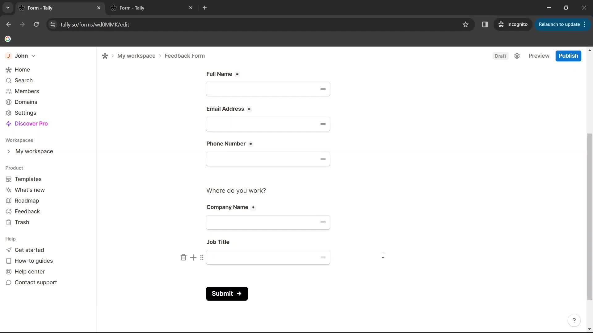 Creating a form screenshot