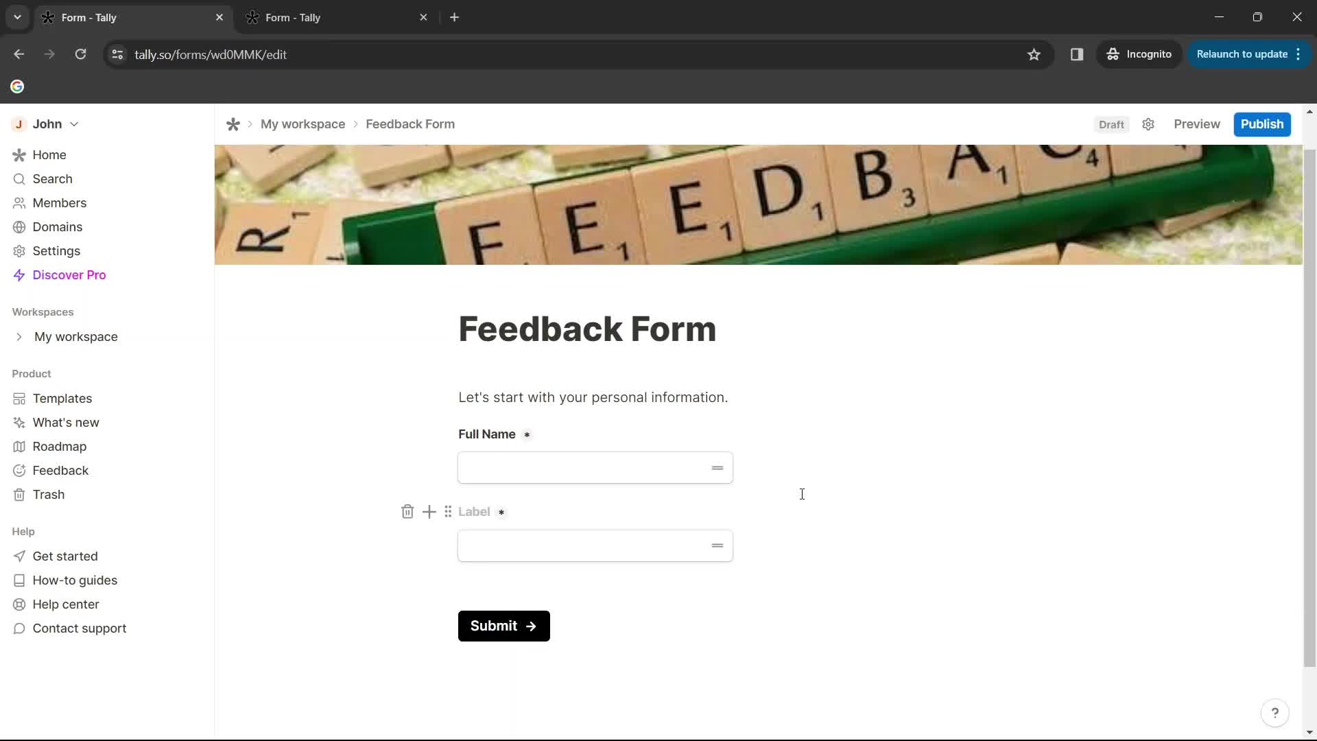 Creating a form screenshot