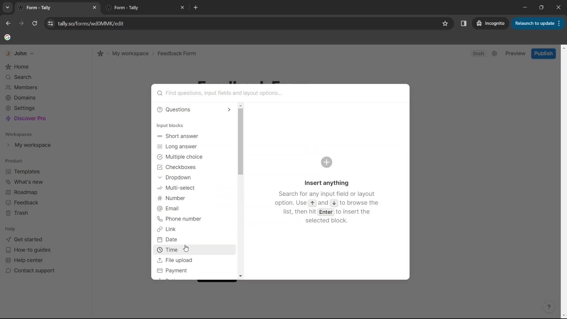 Creating a form screenshot