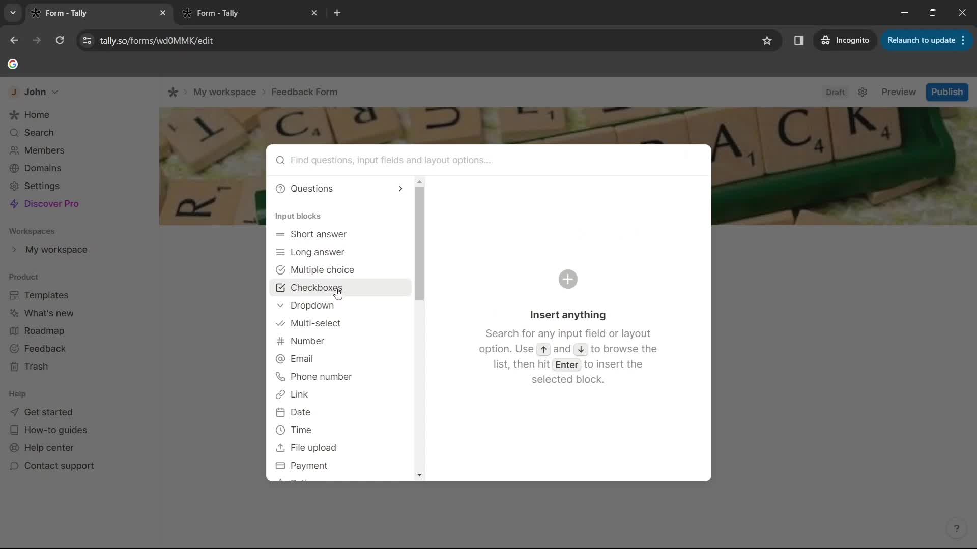 Creating a form screenshot