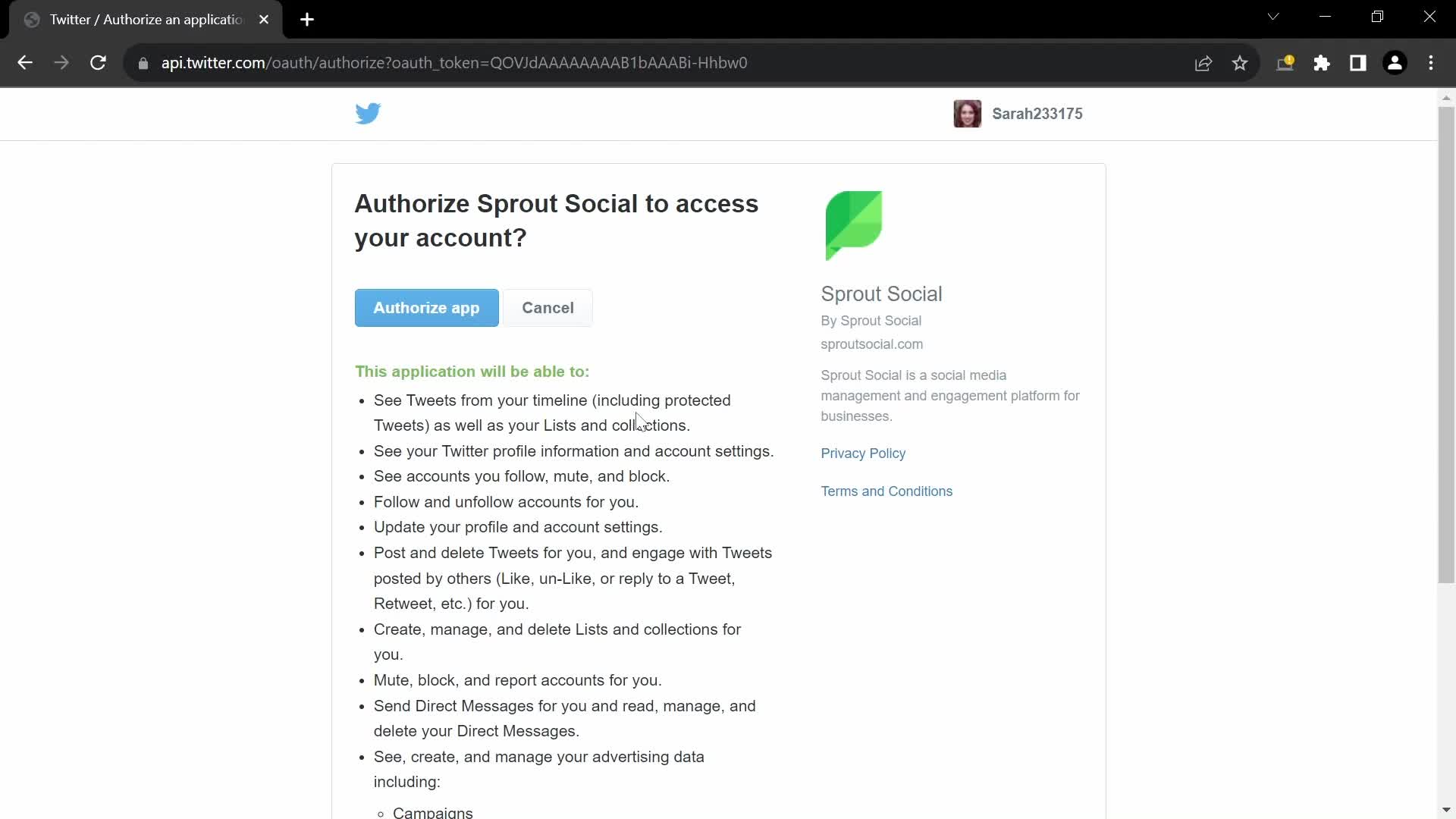 Screenshot of Request access on Creating a group on Sprout Social user flow