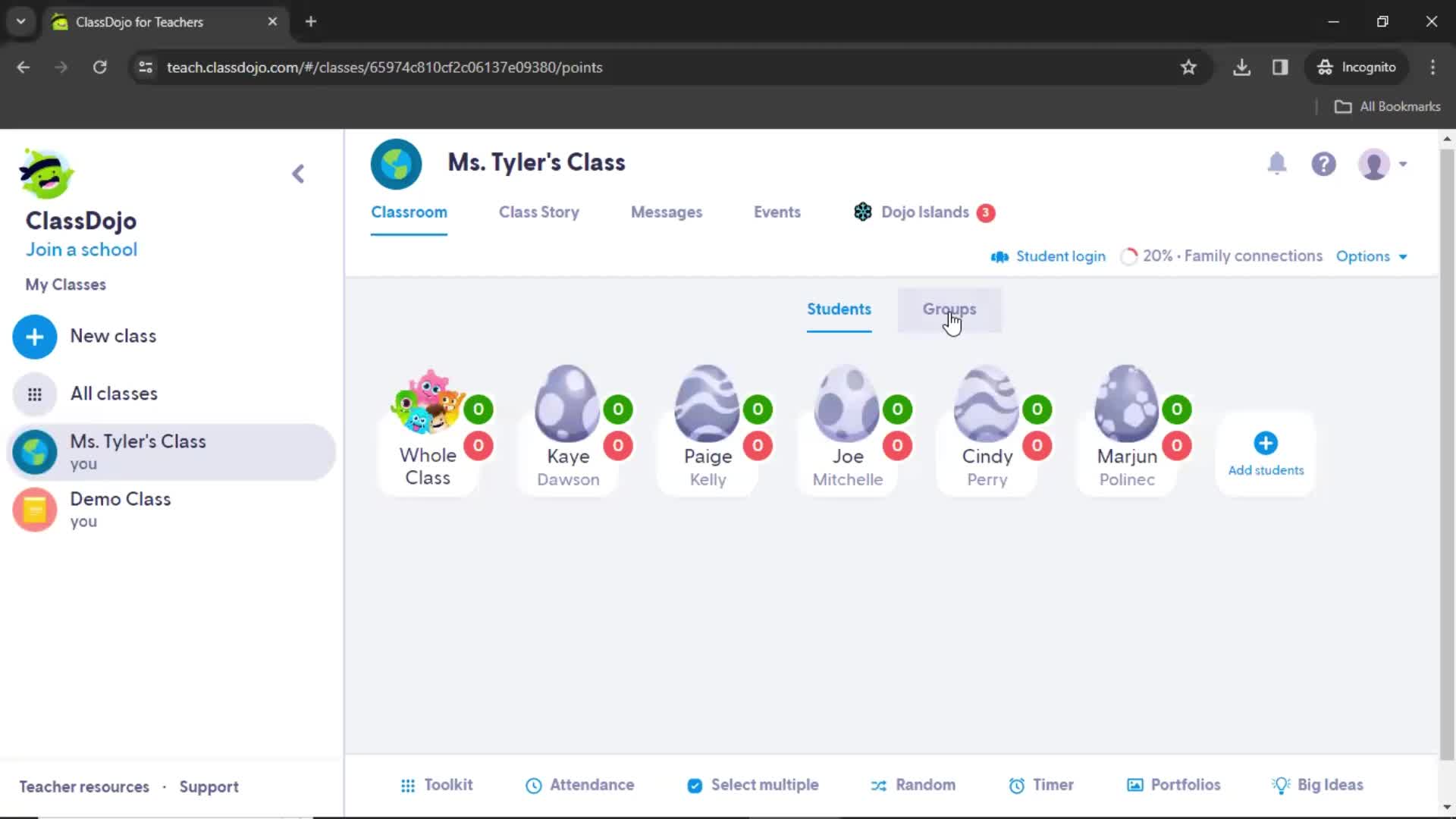 Creating a group class screenshot