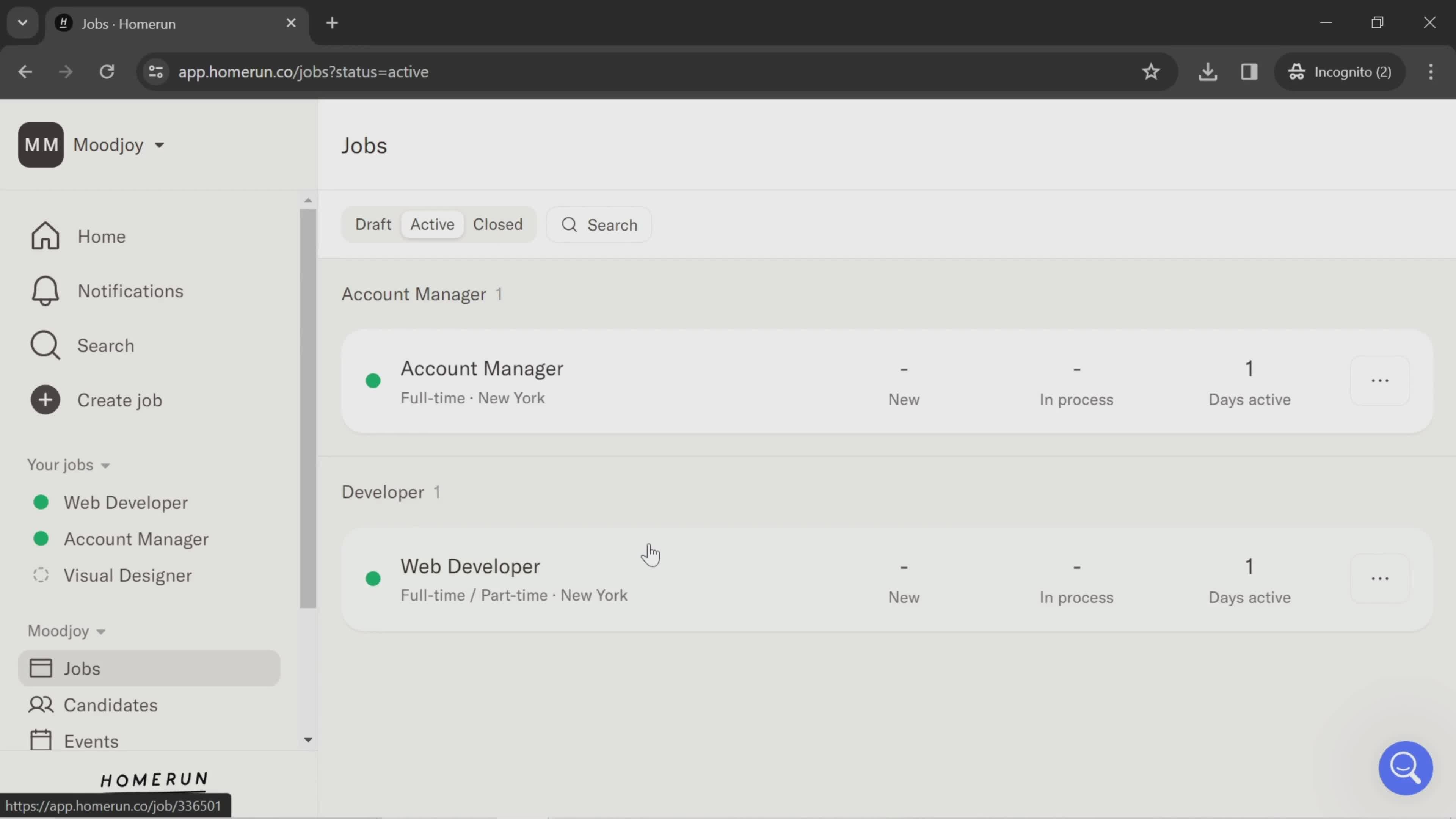 Creating a job post screenshot