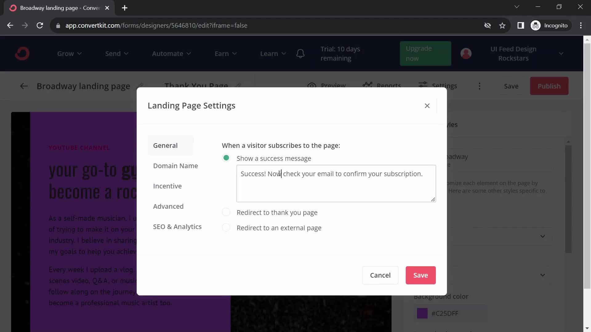 Creating a landing page on ConvertKit video thumbnail