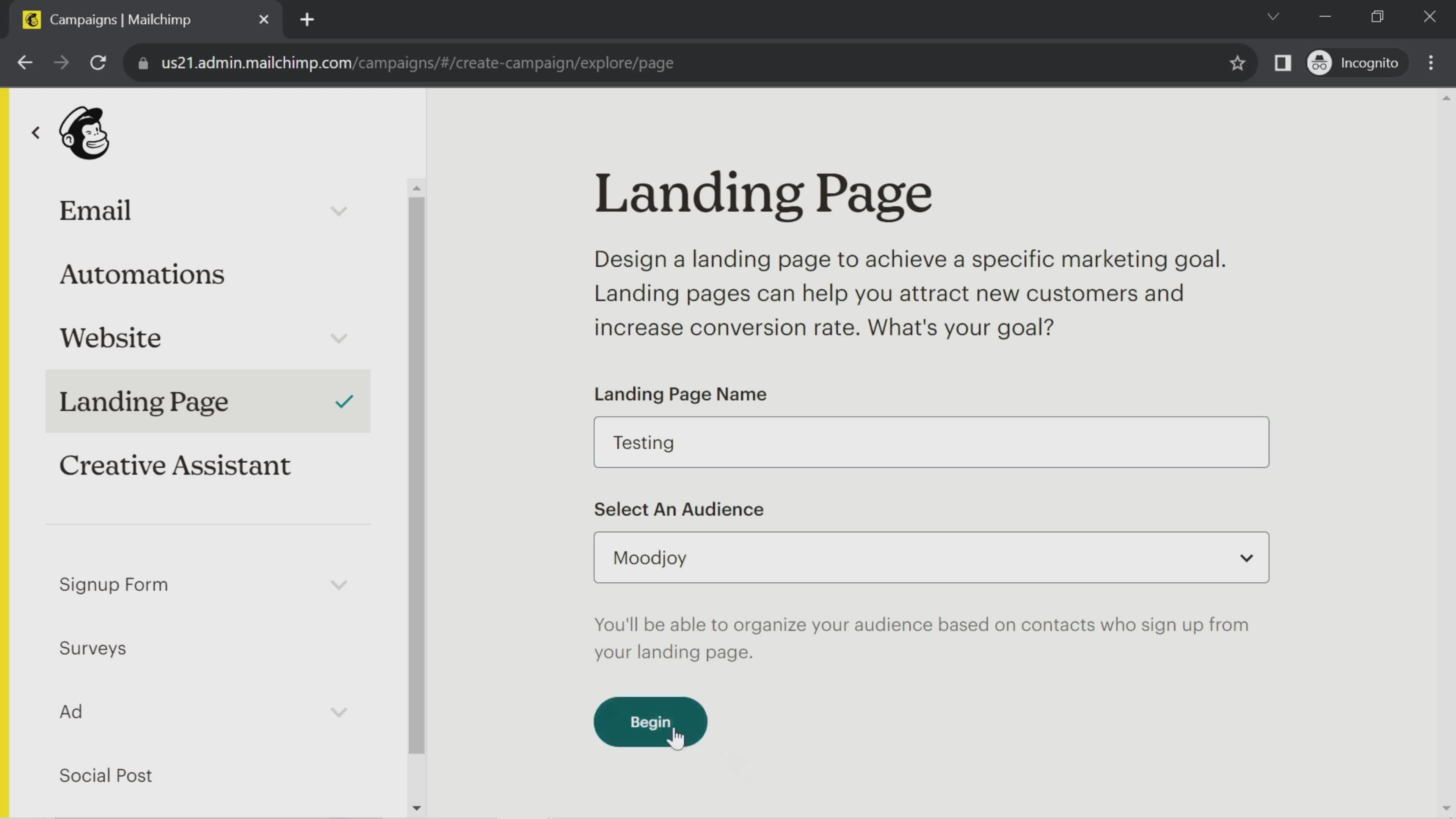 Creating a landing page screenshot