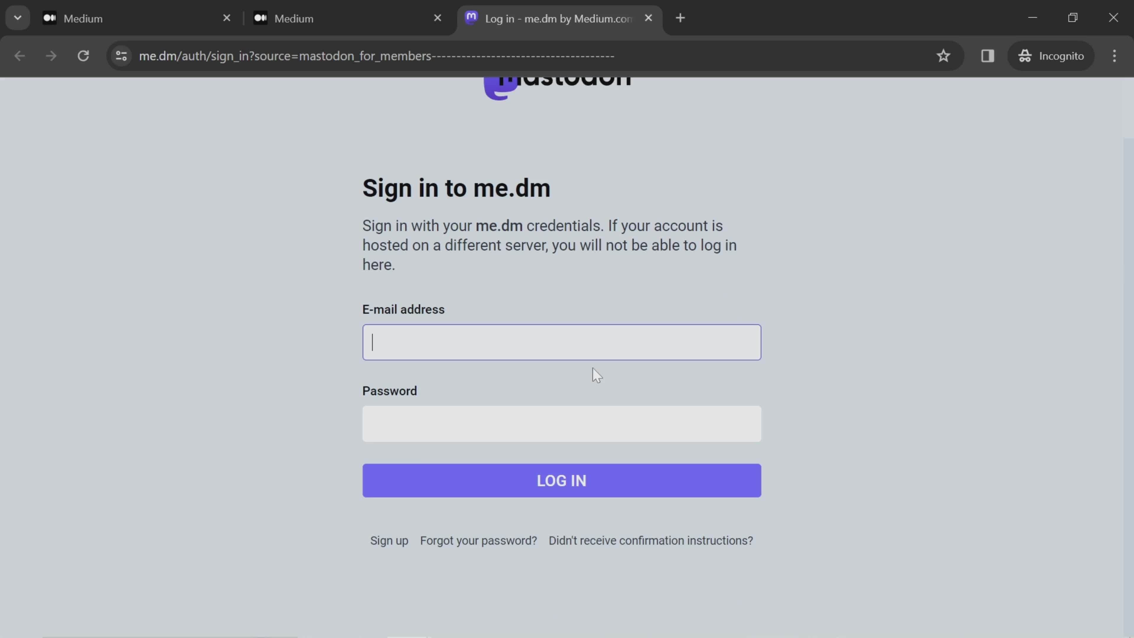 Creating a mastodon account screenshot