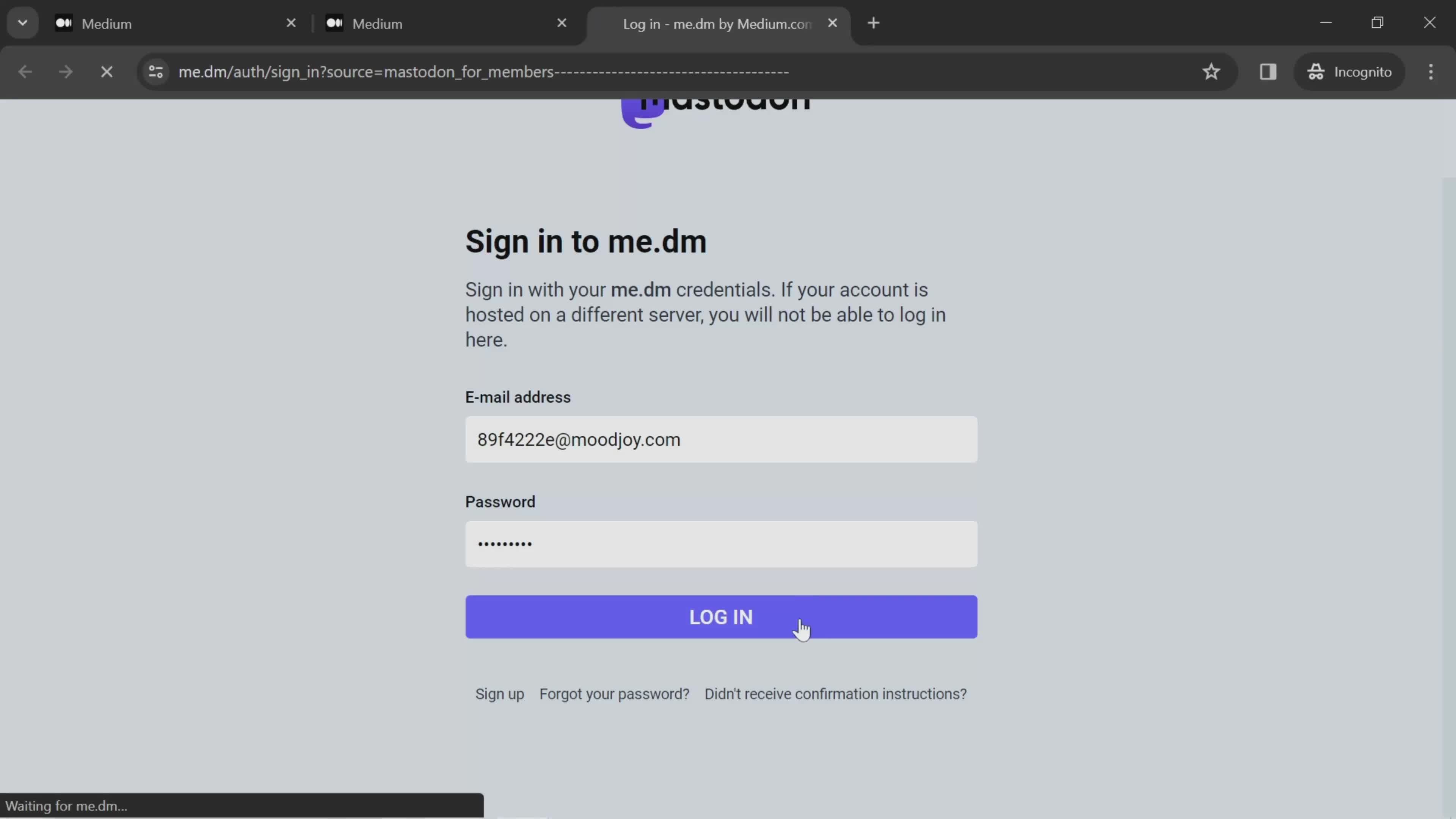 Creating a mastodon account screenshot