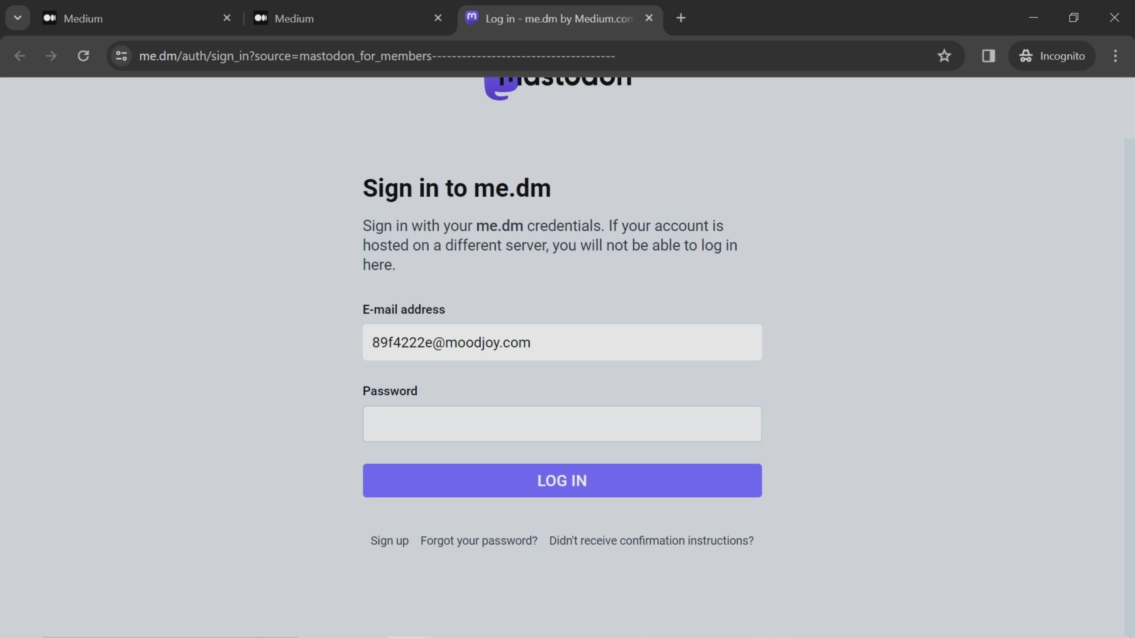 Creating a mastodon account screenshot