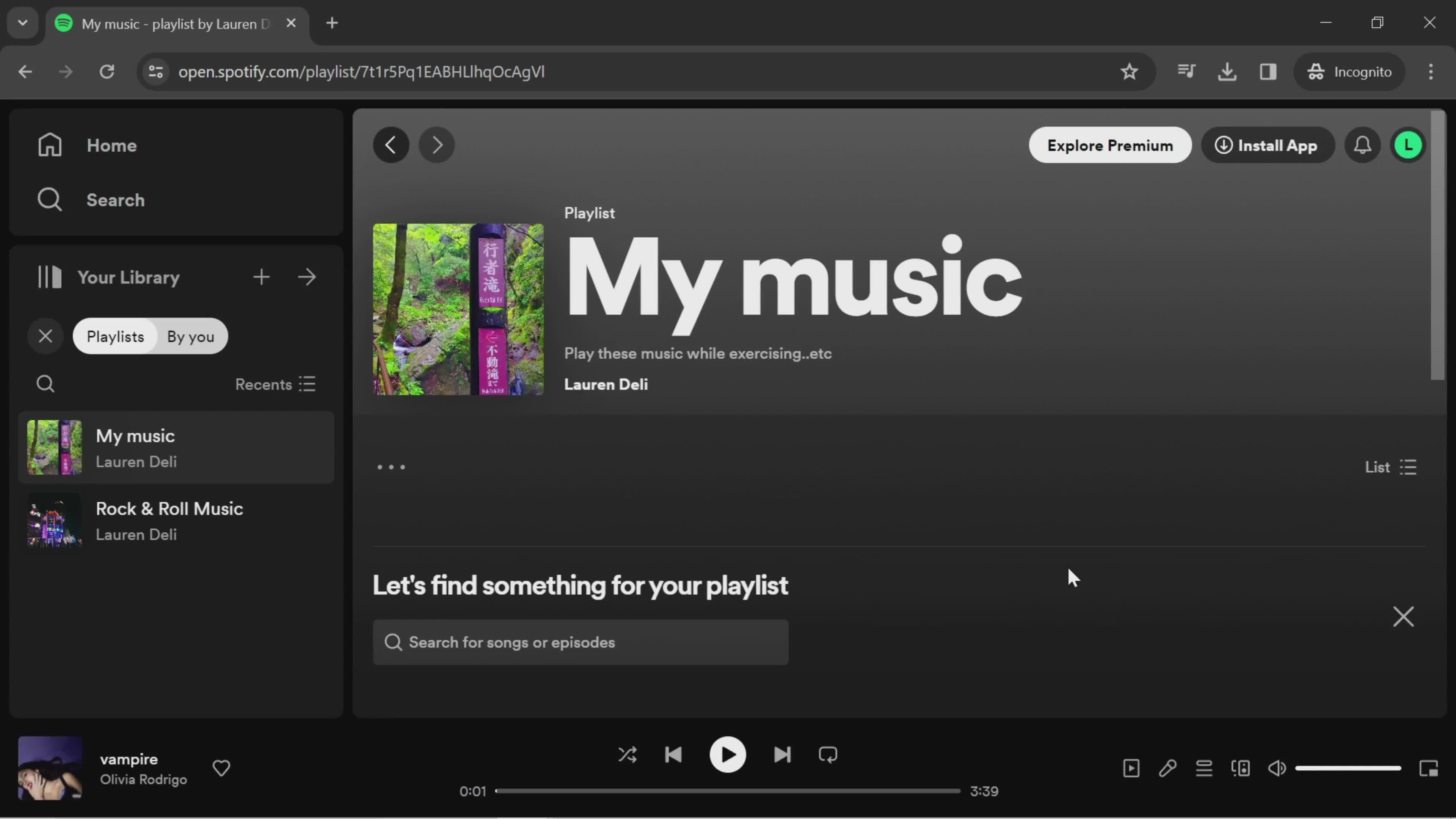 Creating a playlist screenshot