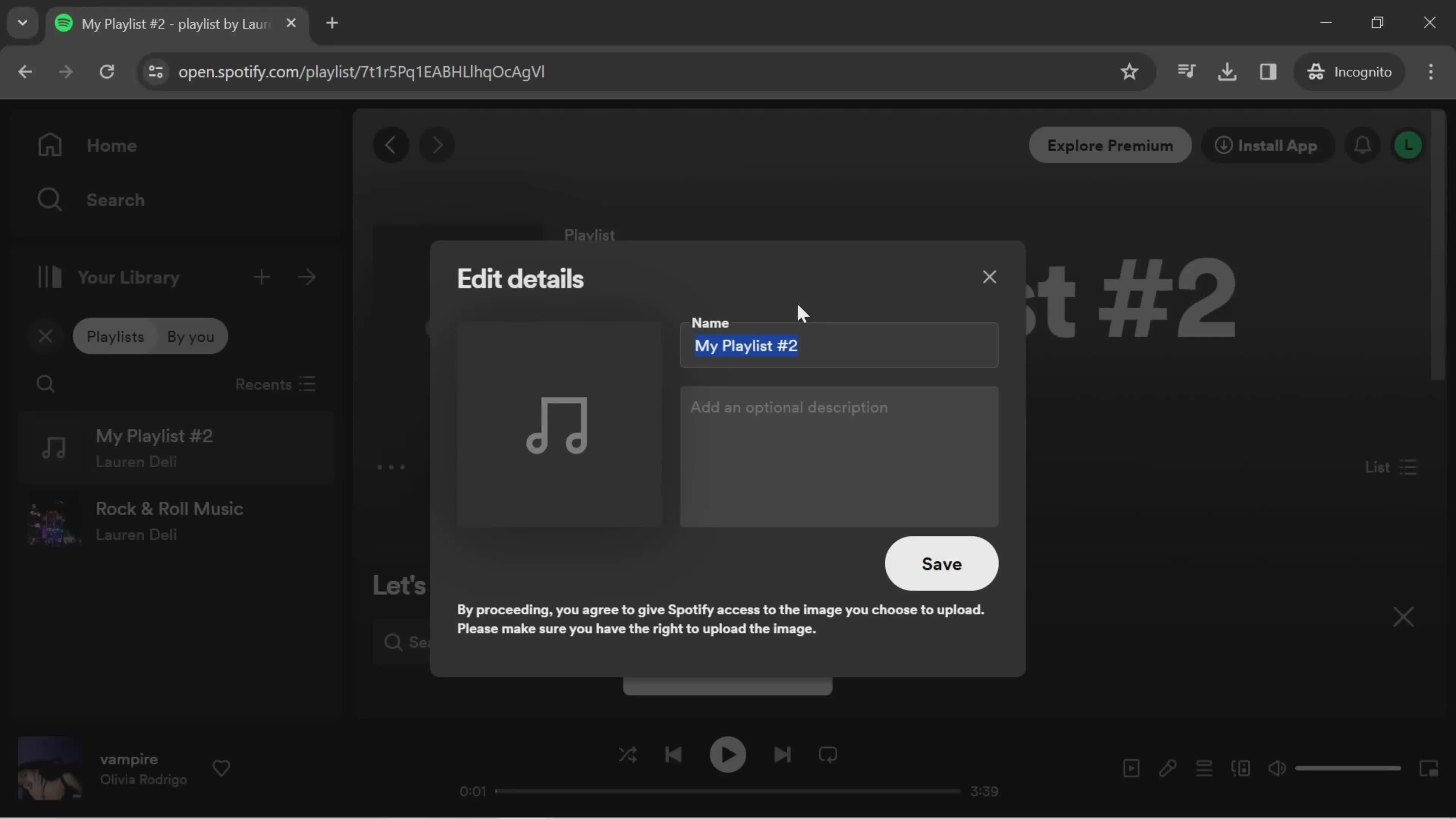 Creating a playlist screenshot