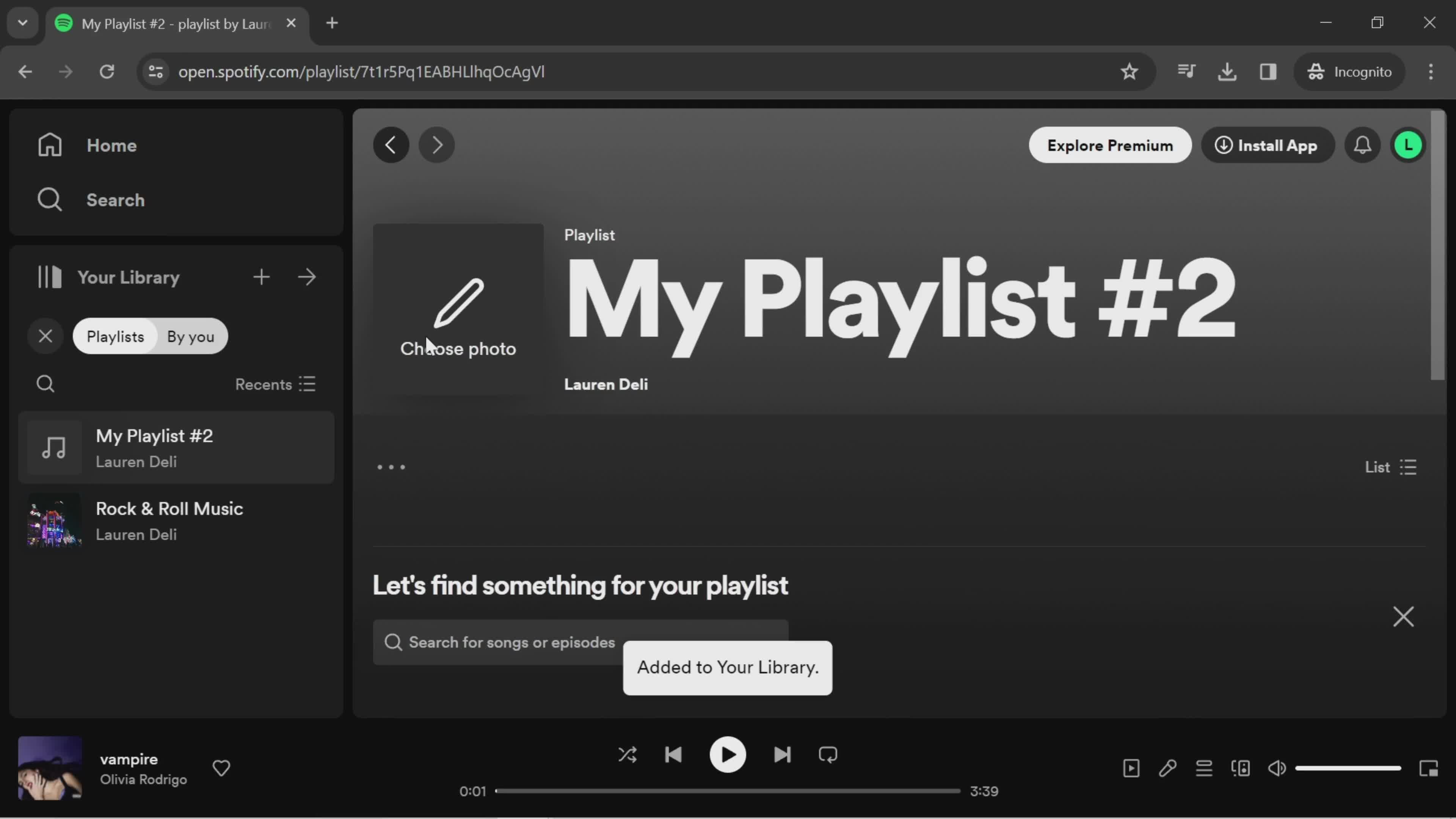 Creating a playlist screenshot