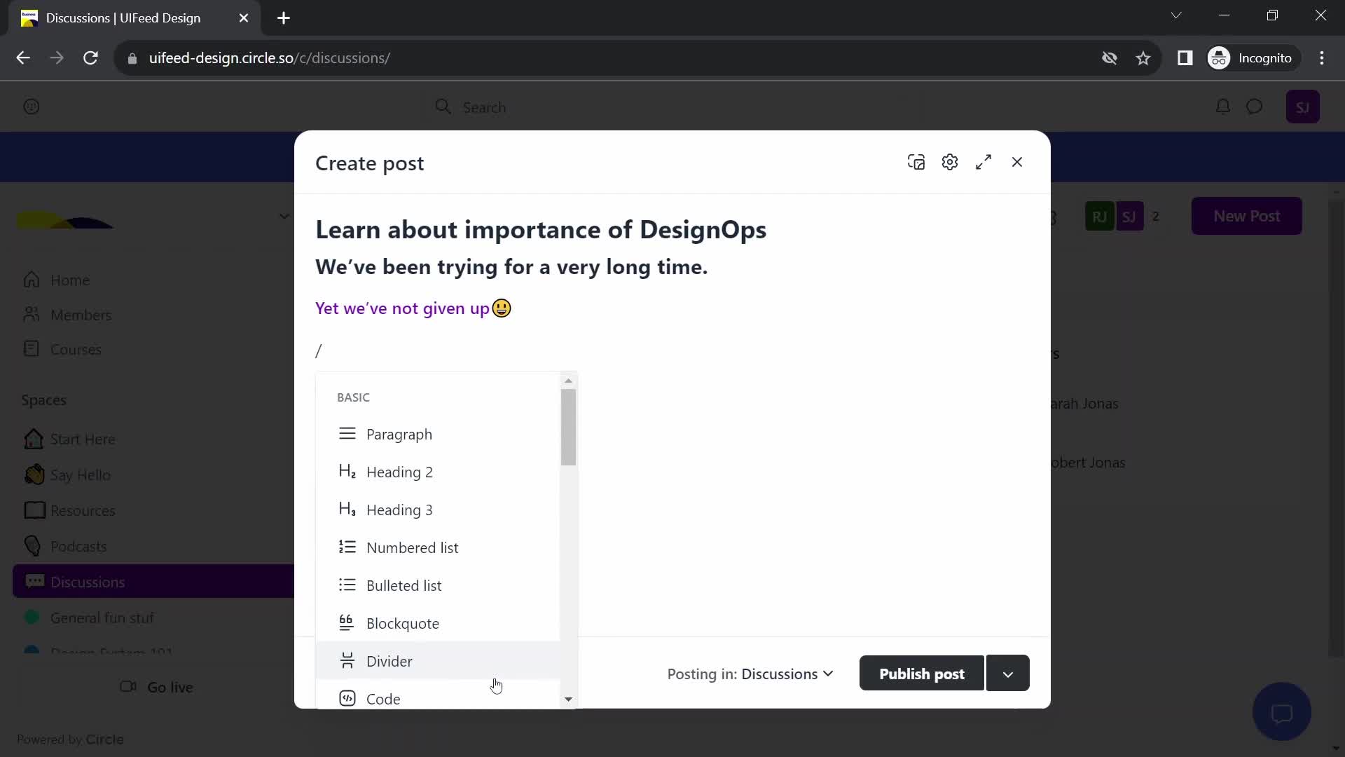 Creating a post screenshot