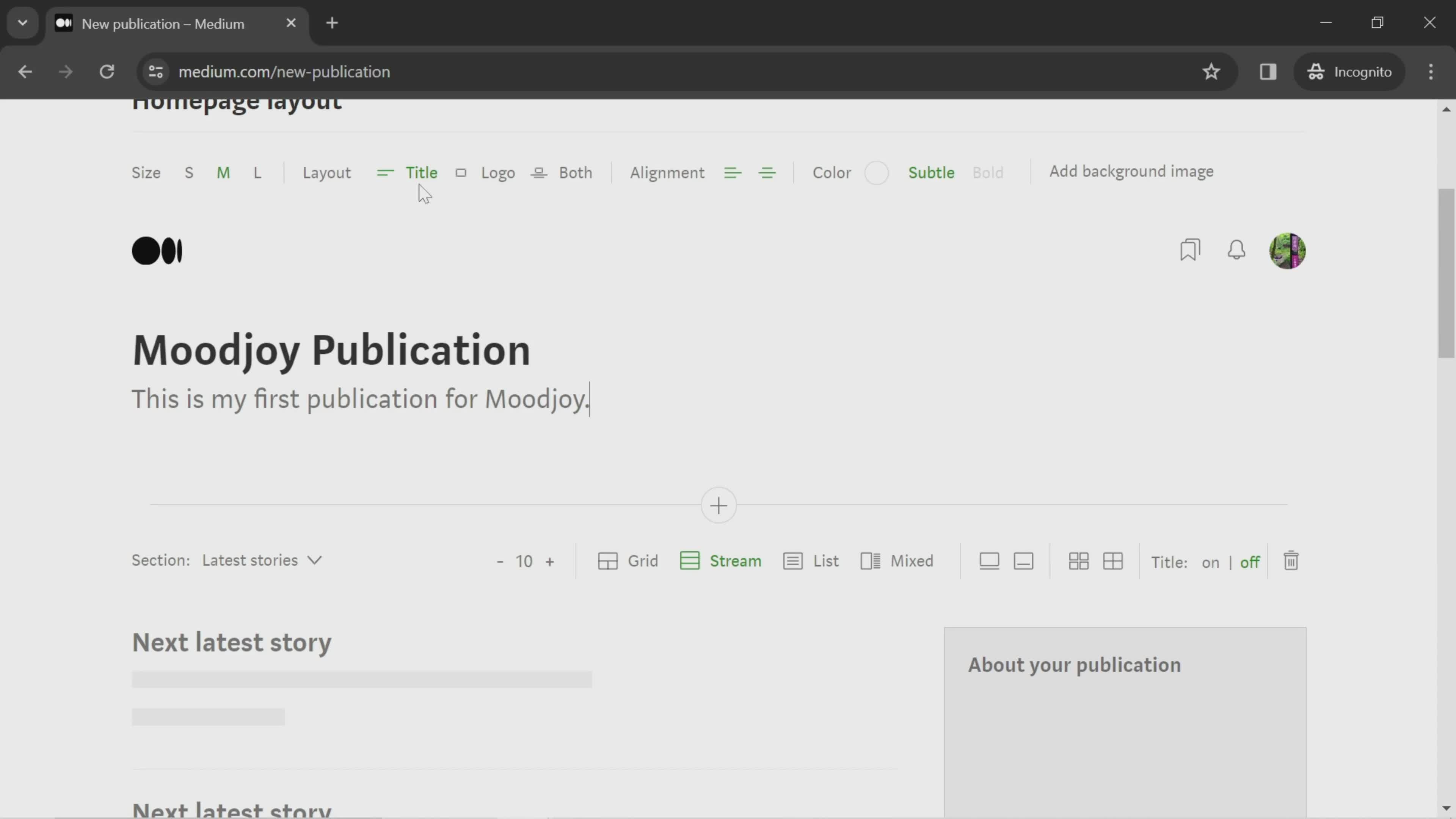 Creating a publication screenshot