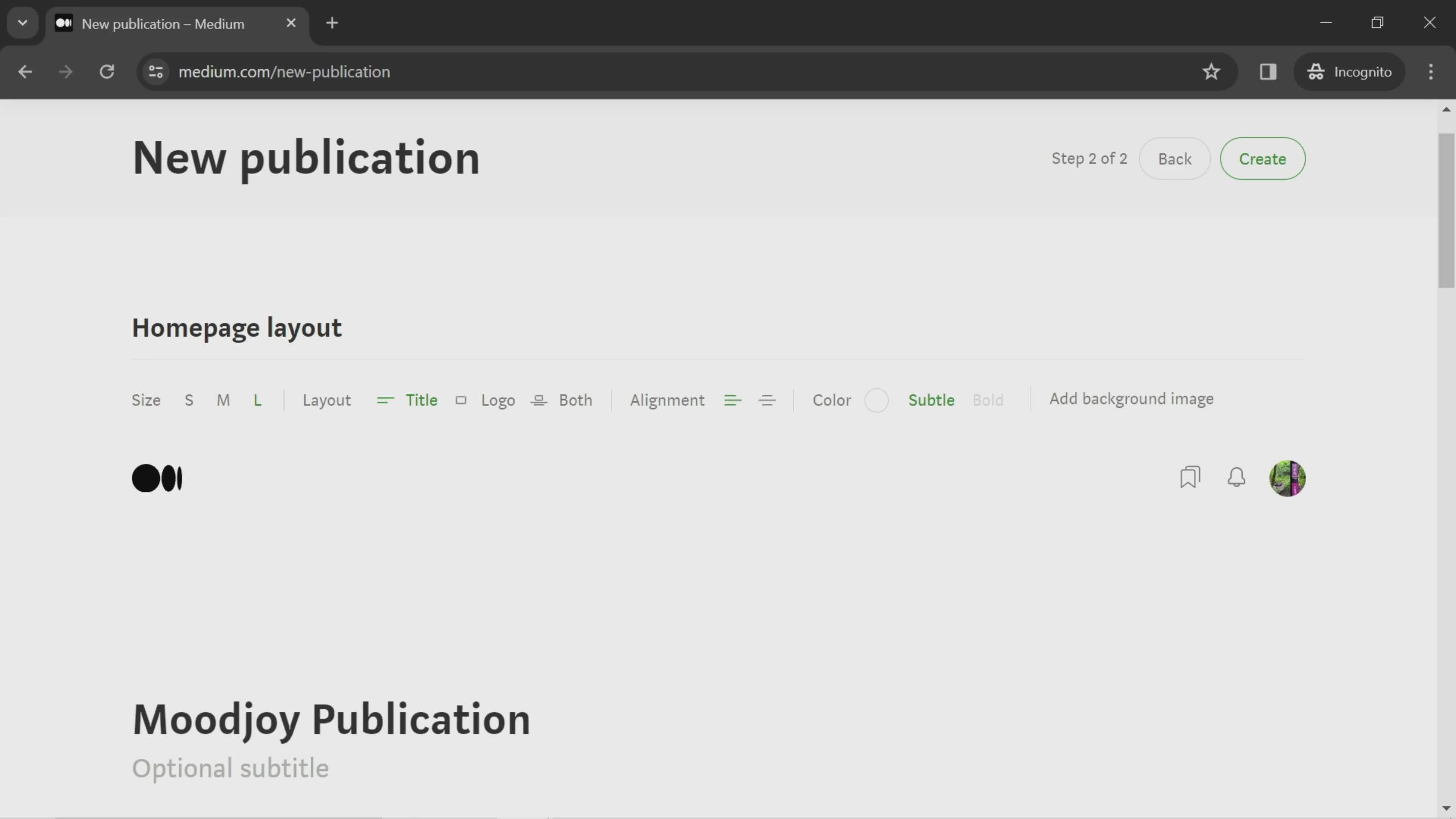 Creating a publication screenshot