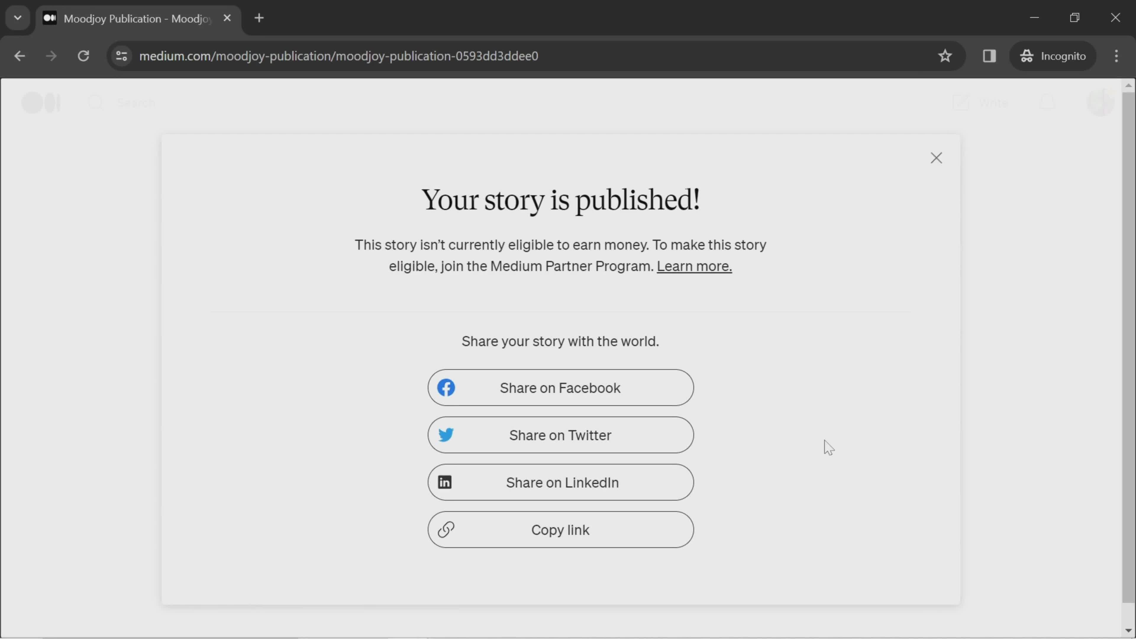 Creating a publication screenshot