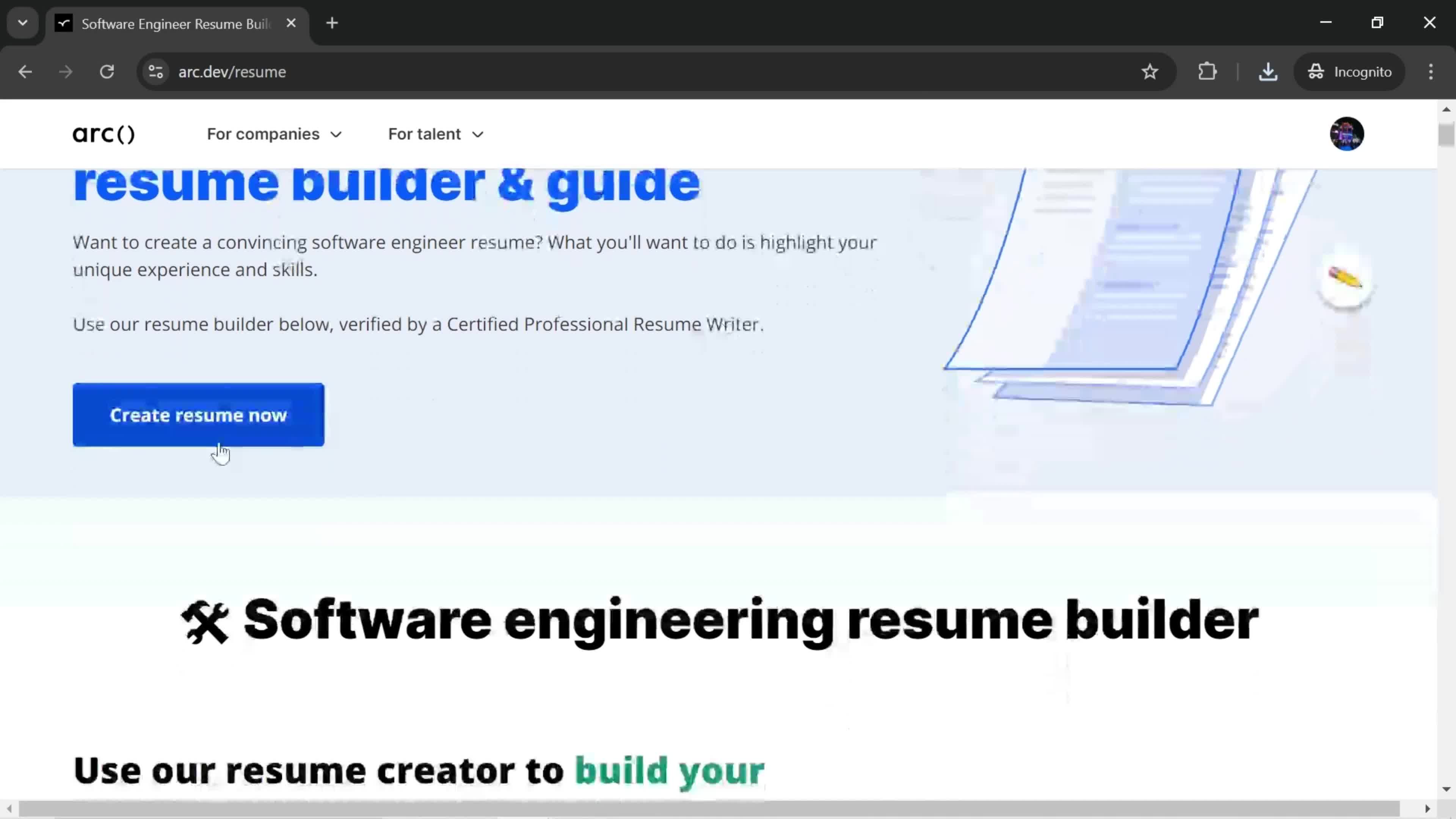 Creating a resume screenshot