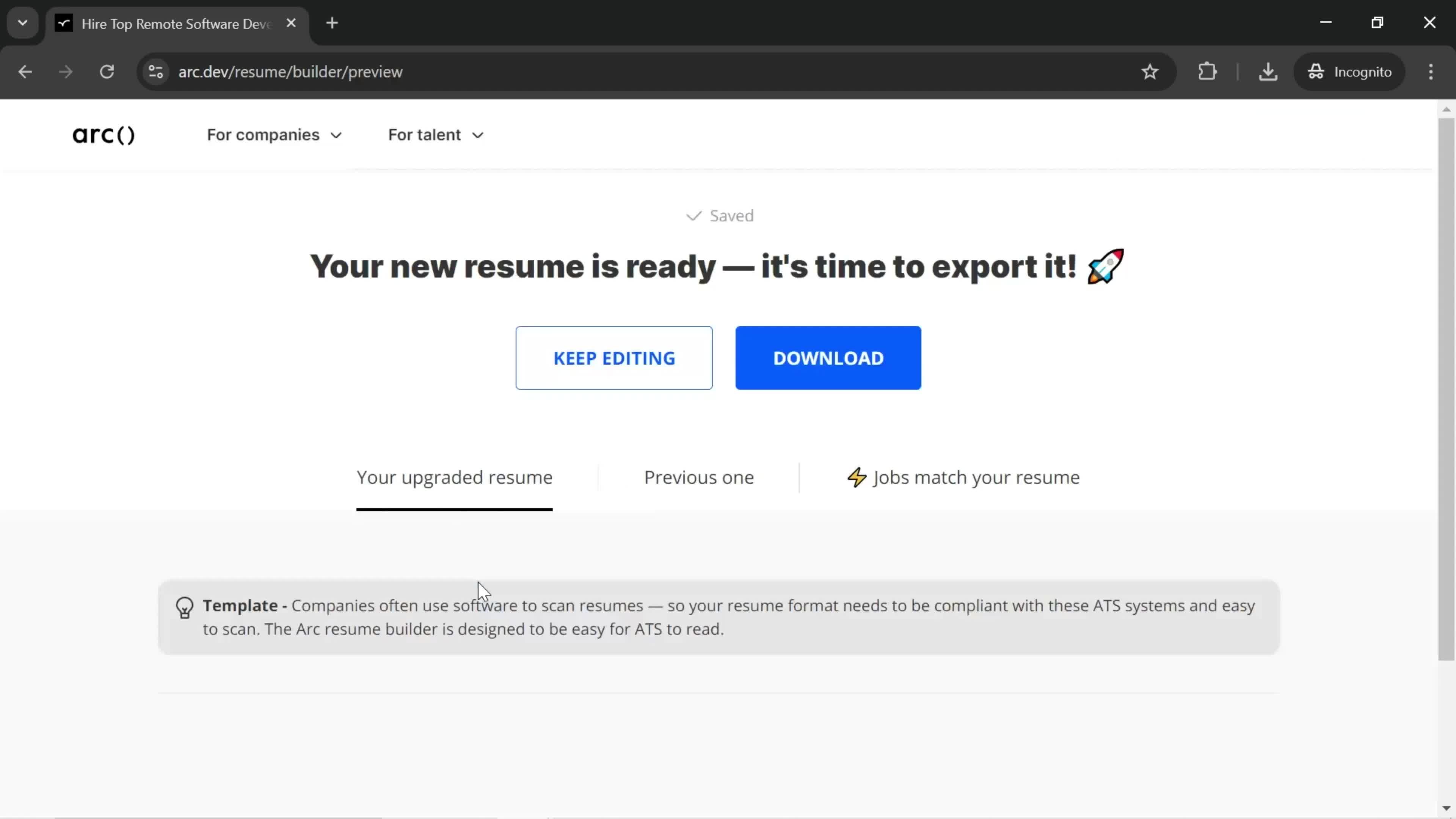 Creating a resume screenshot