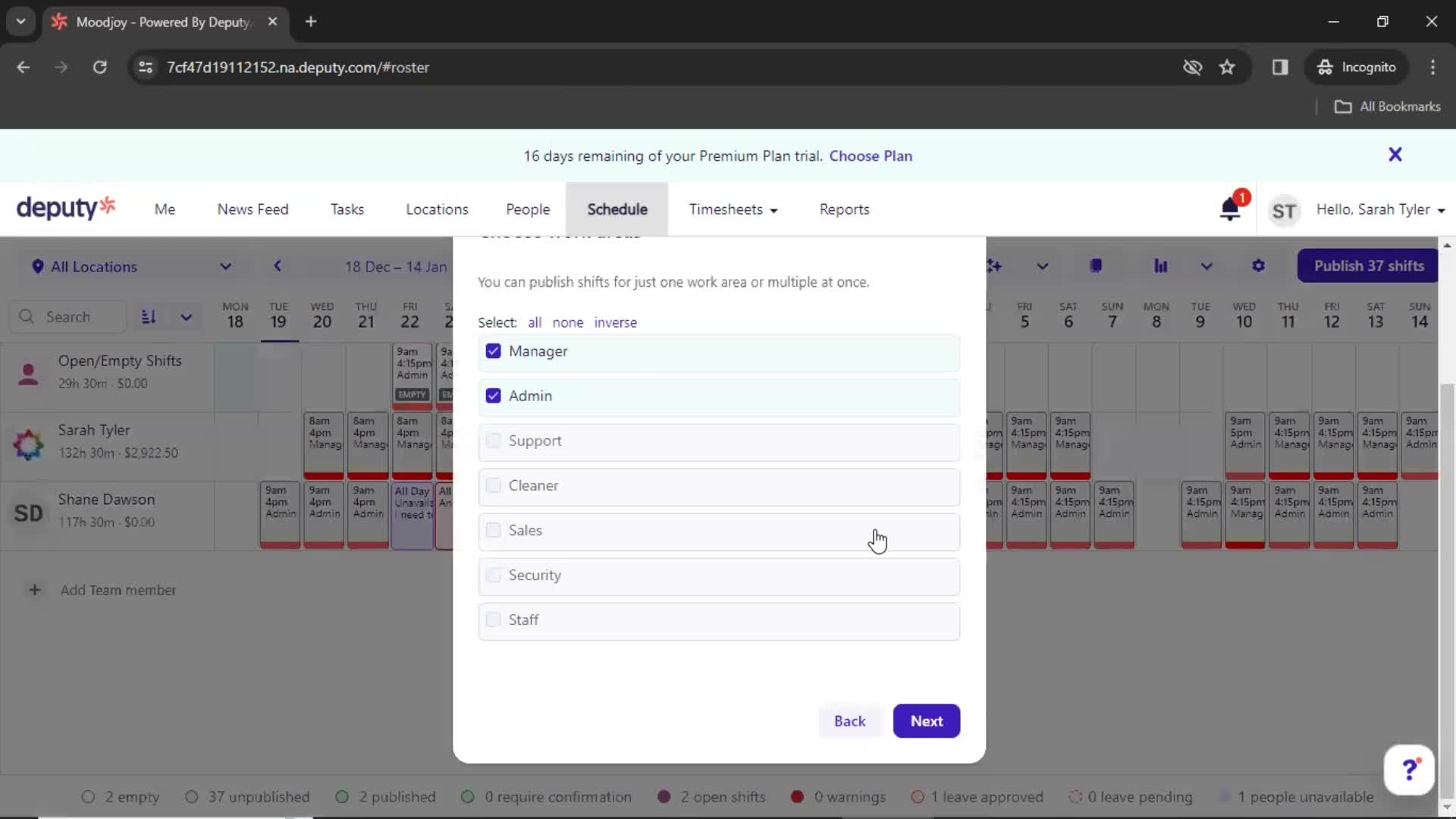 Creating a schedule screenshot