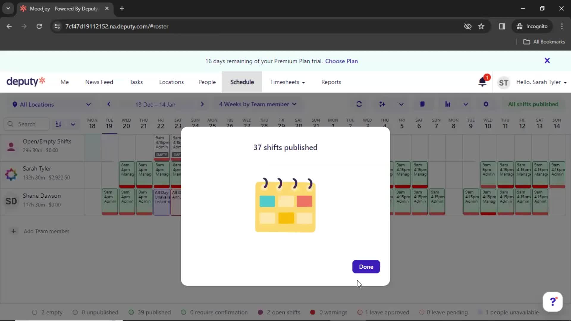 Creating a schedule screenshot