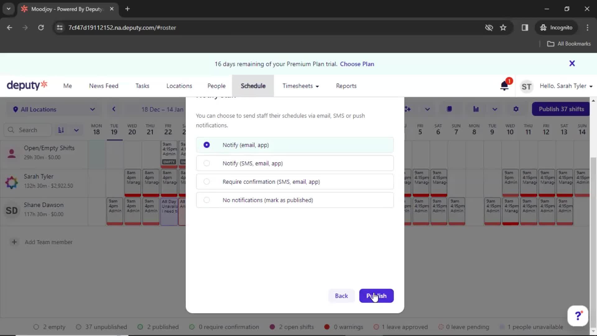 Creating a schedule screenshot