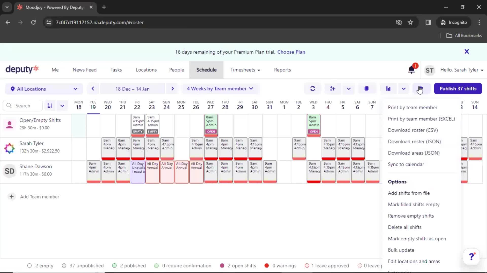 Creating a schedule screenshot