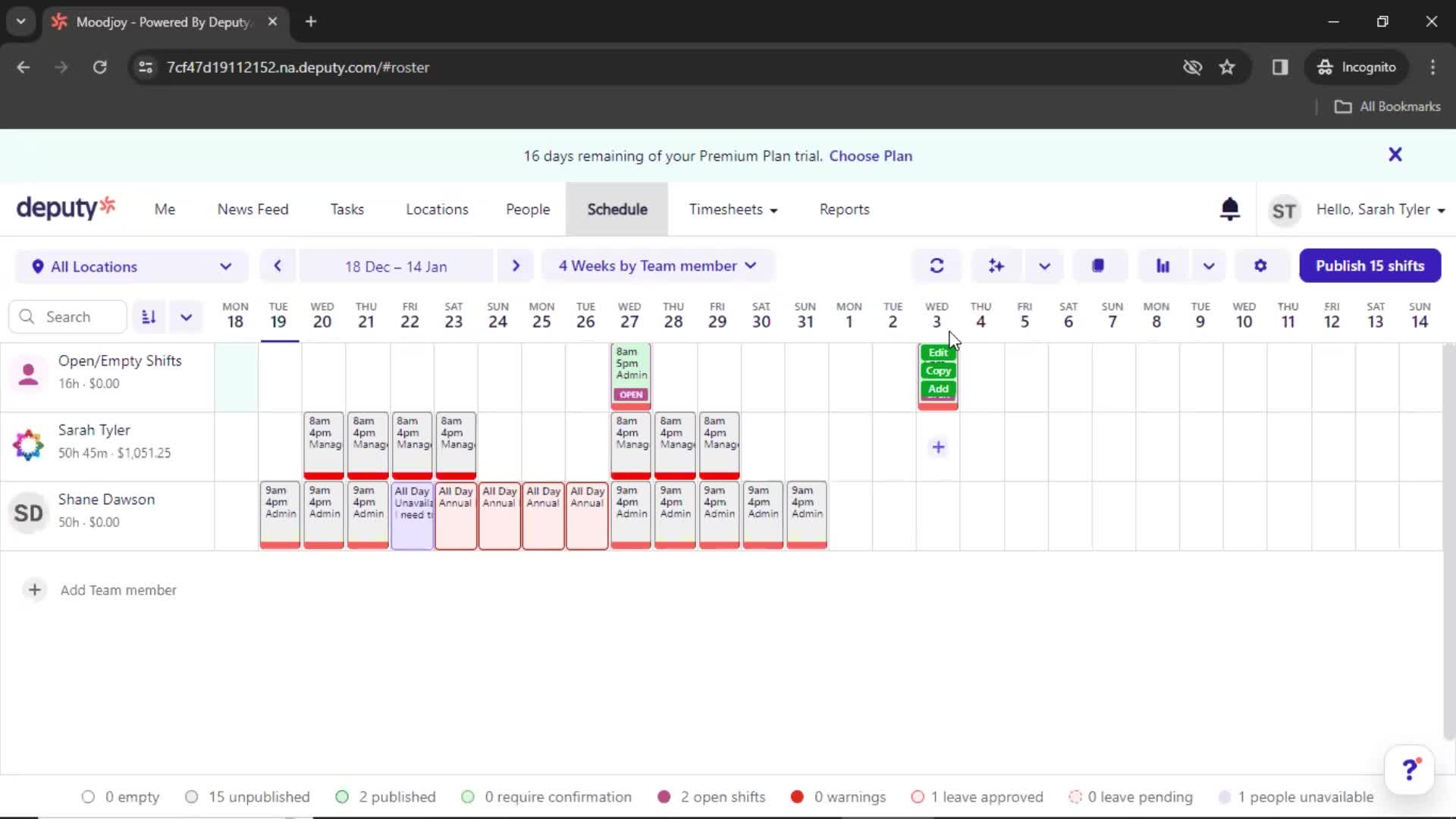 Creating a schedule screenshot