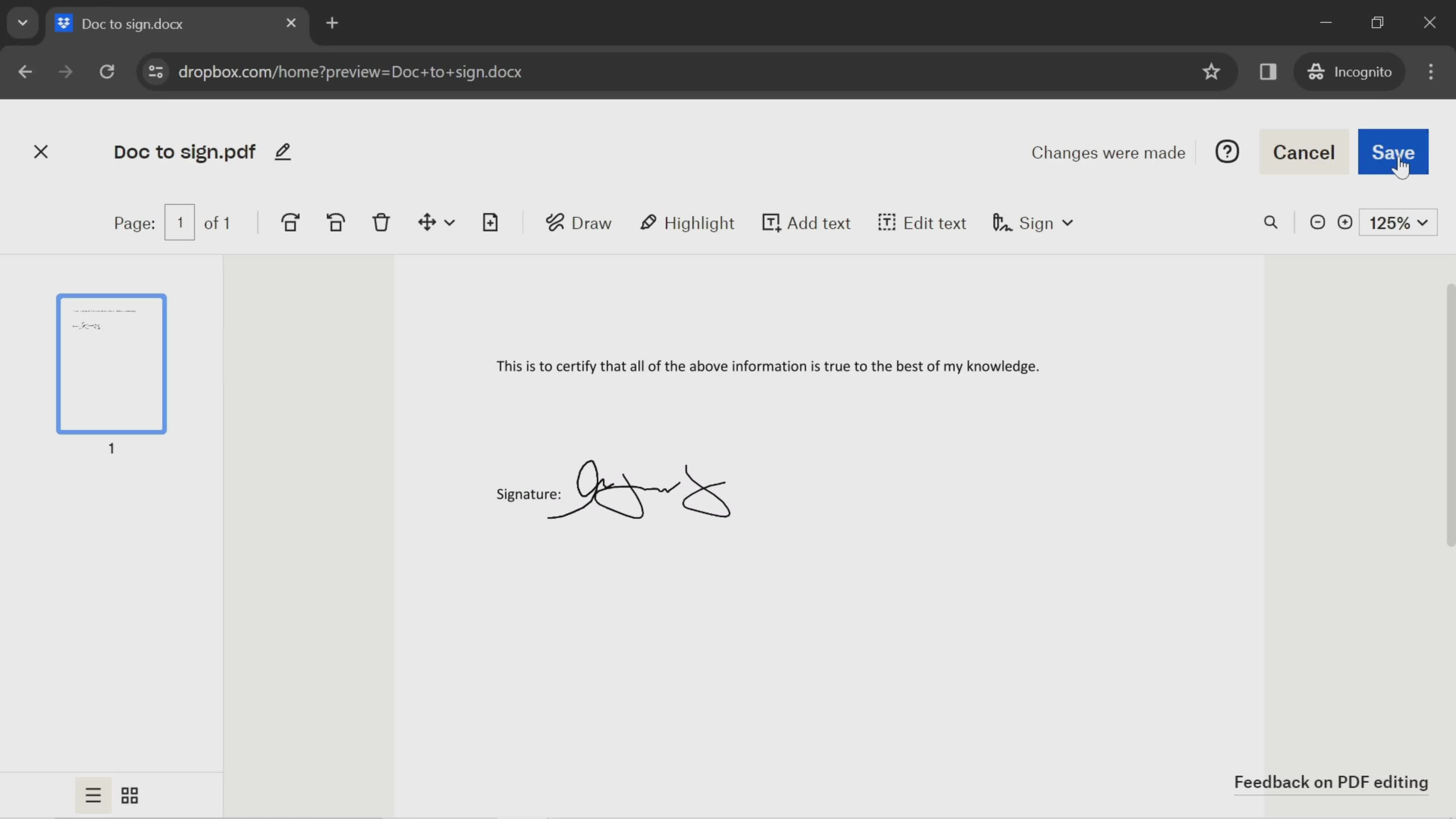 Adding a signature screenshot