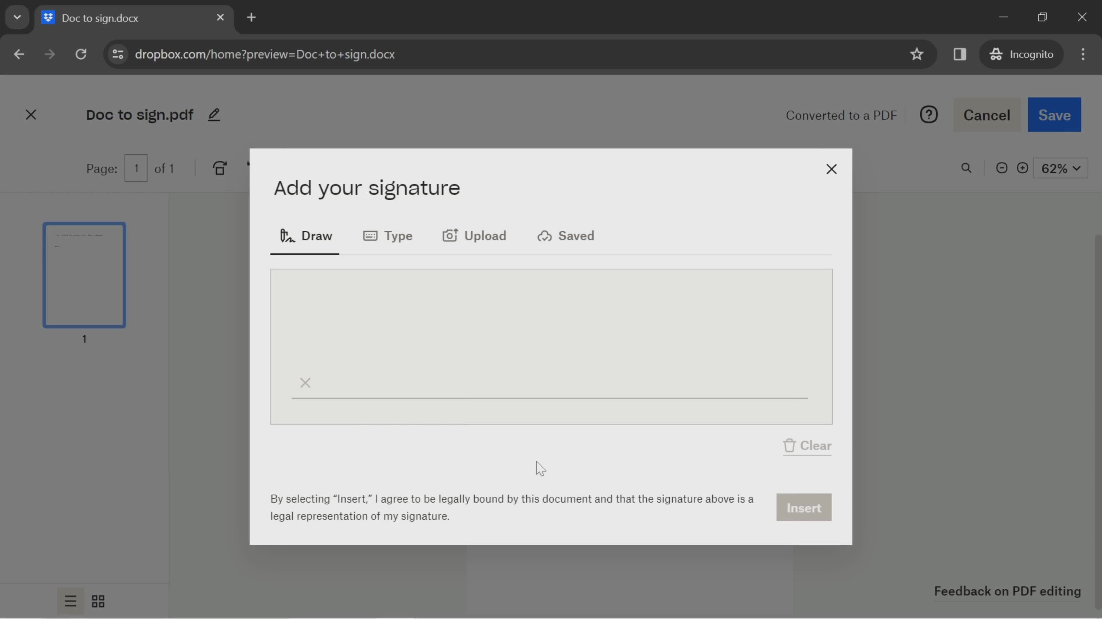 Adding a signature on Dropbox video thumbnail