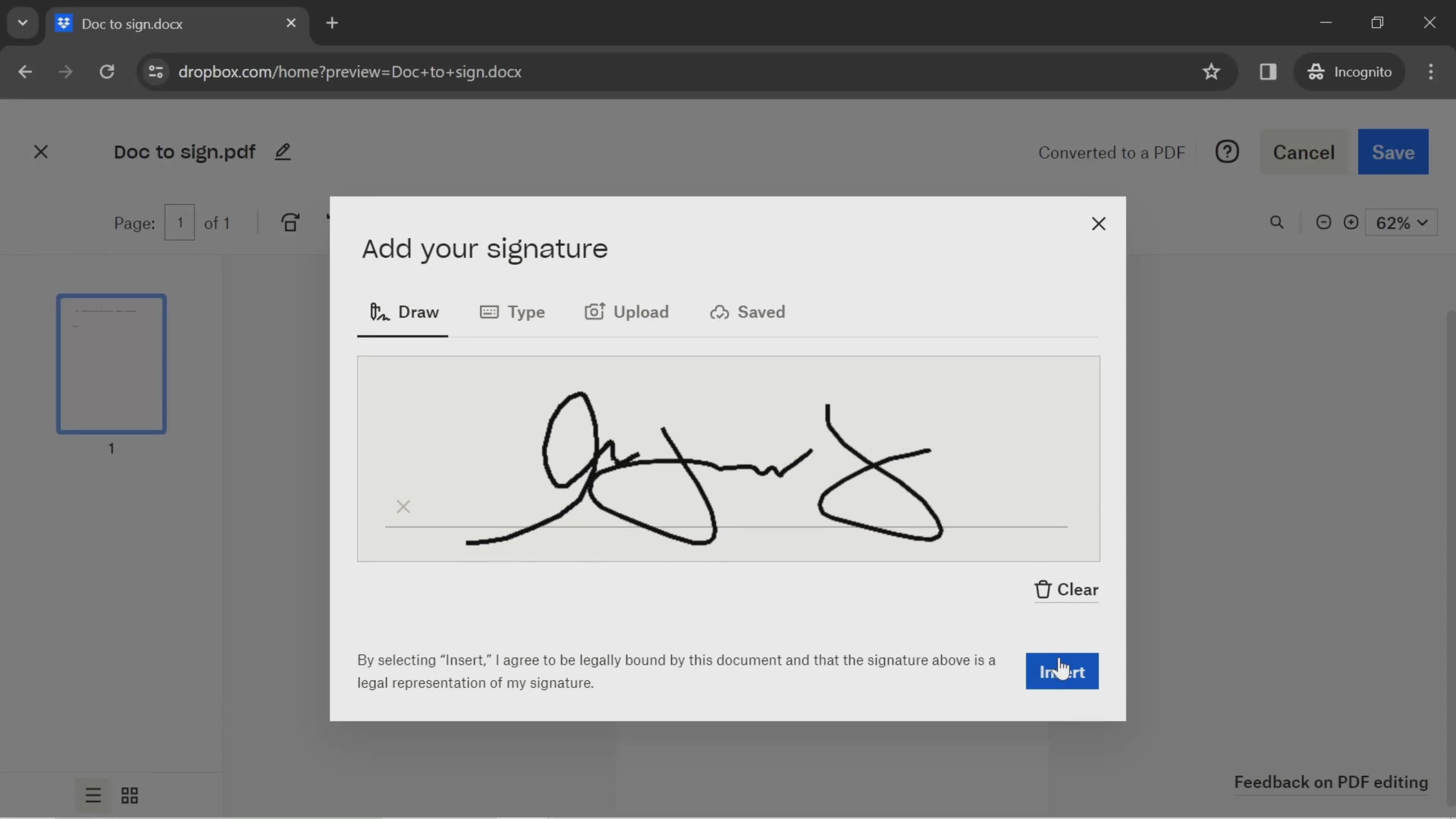 Adding a signature screenshot