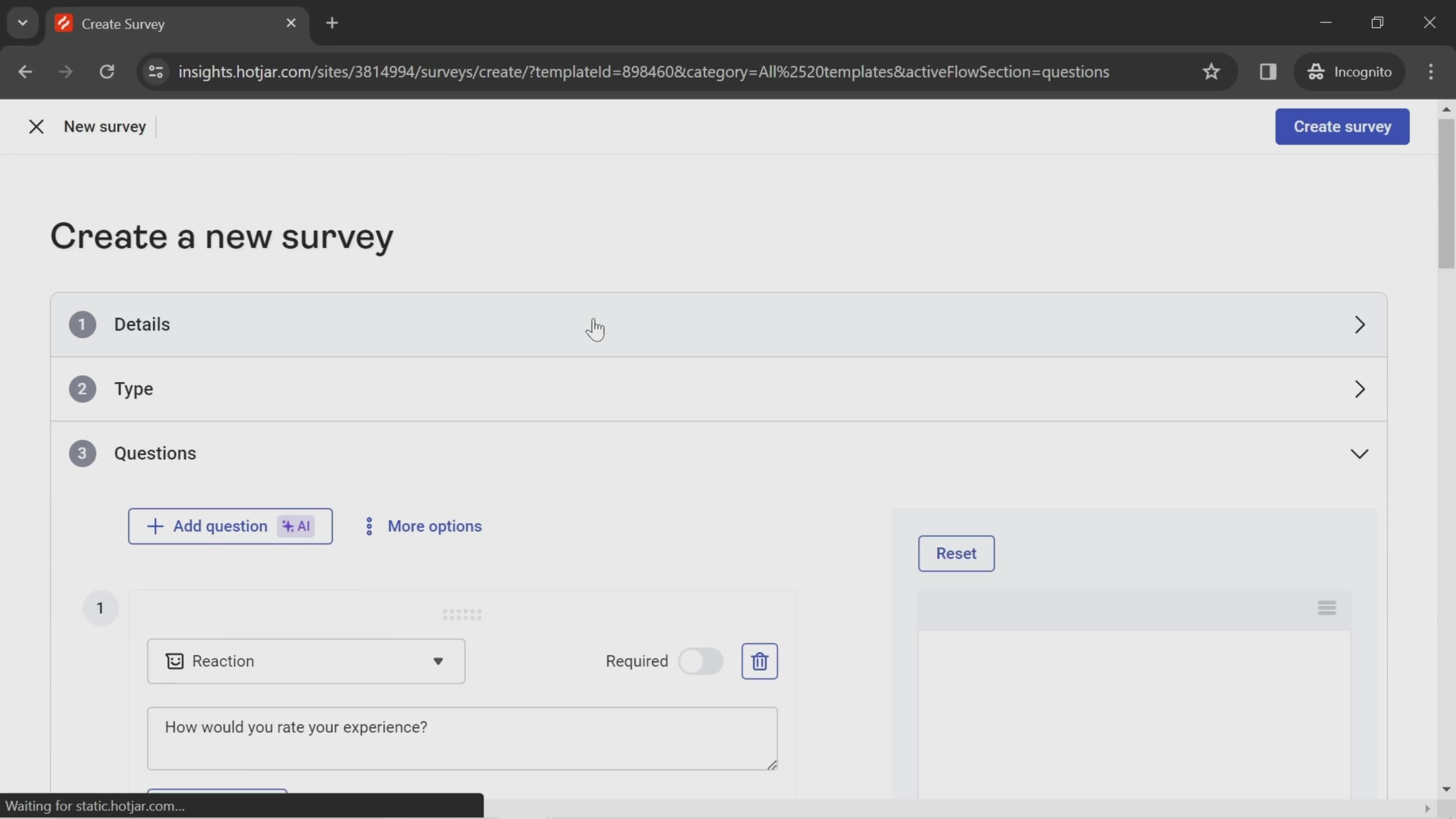 Creating a survey screenshot