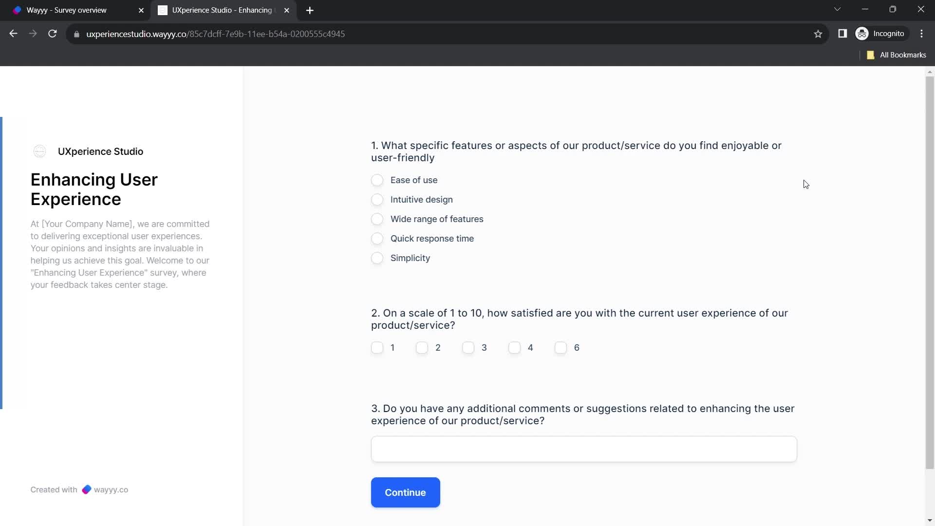 Creating a survey screenshot