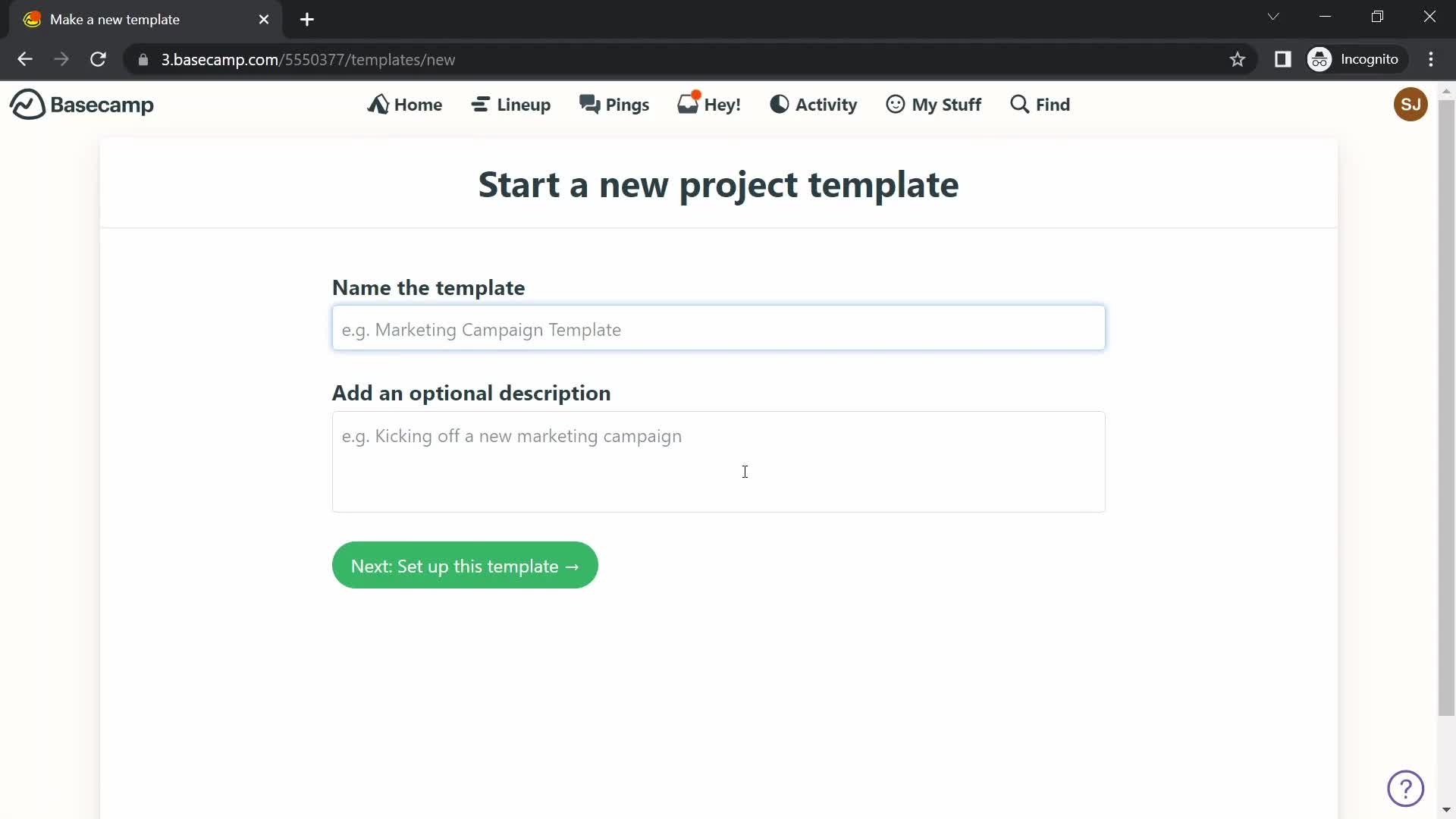 Creating a template screenshot