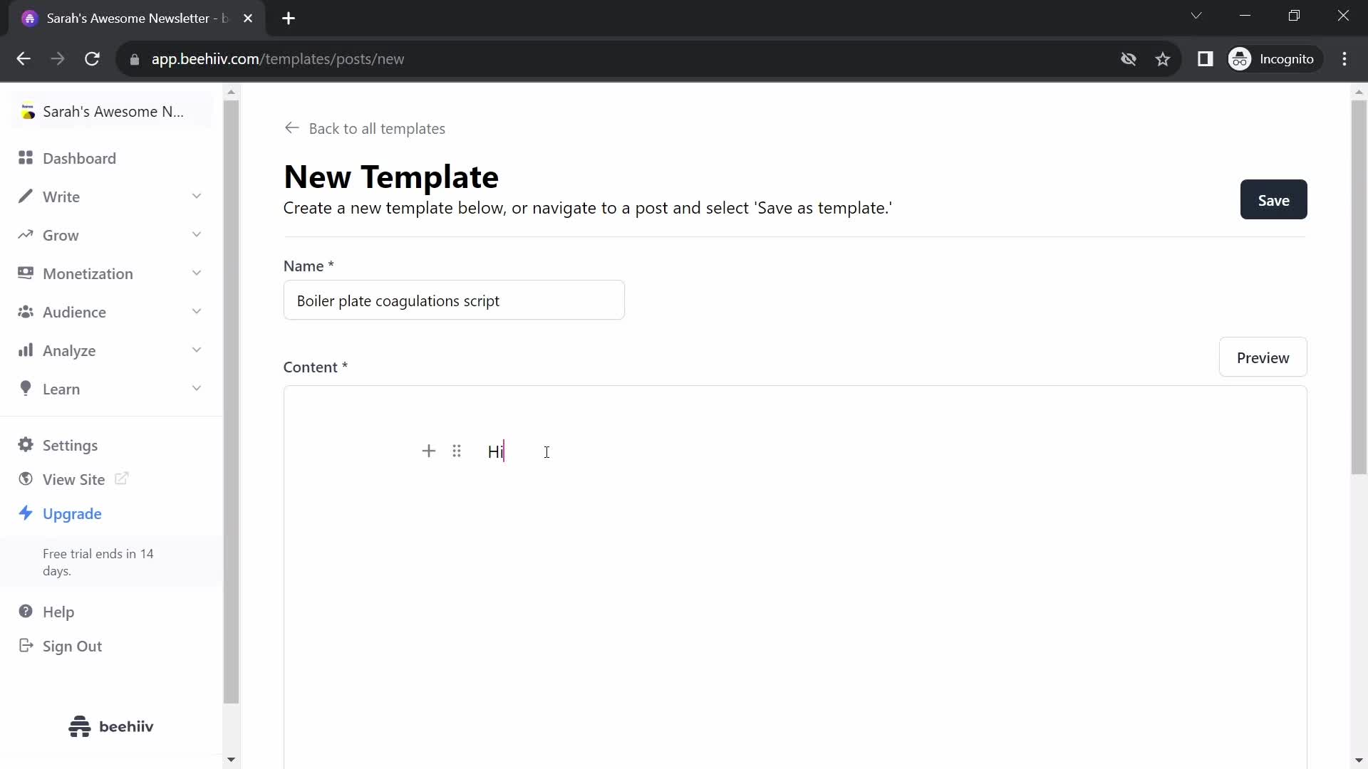 Creating a template screenshot