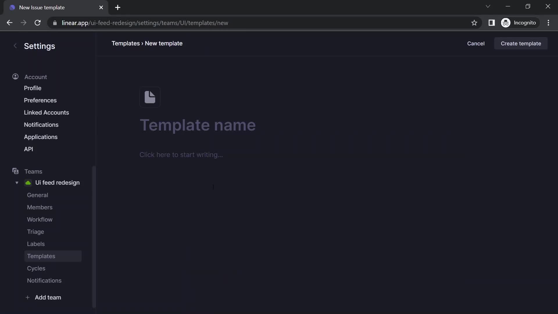 Creating a template screenshot