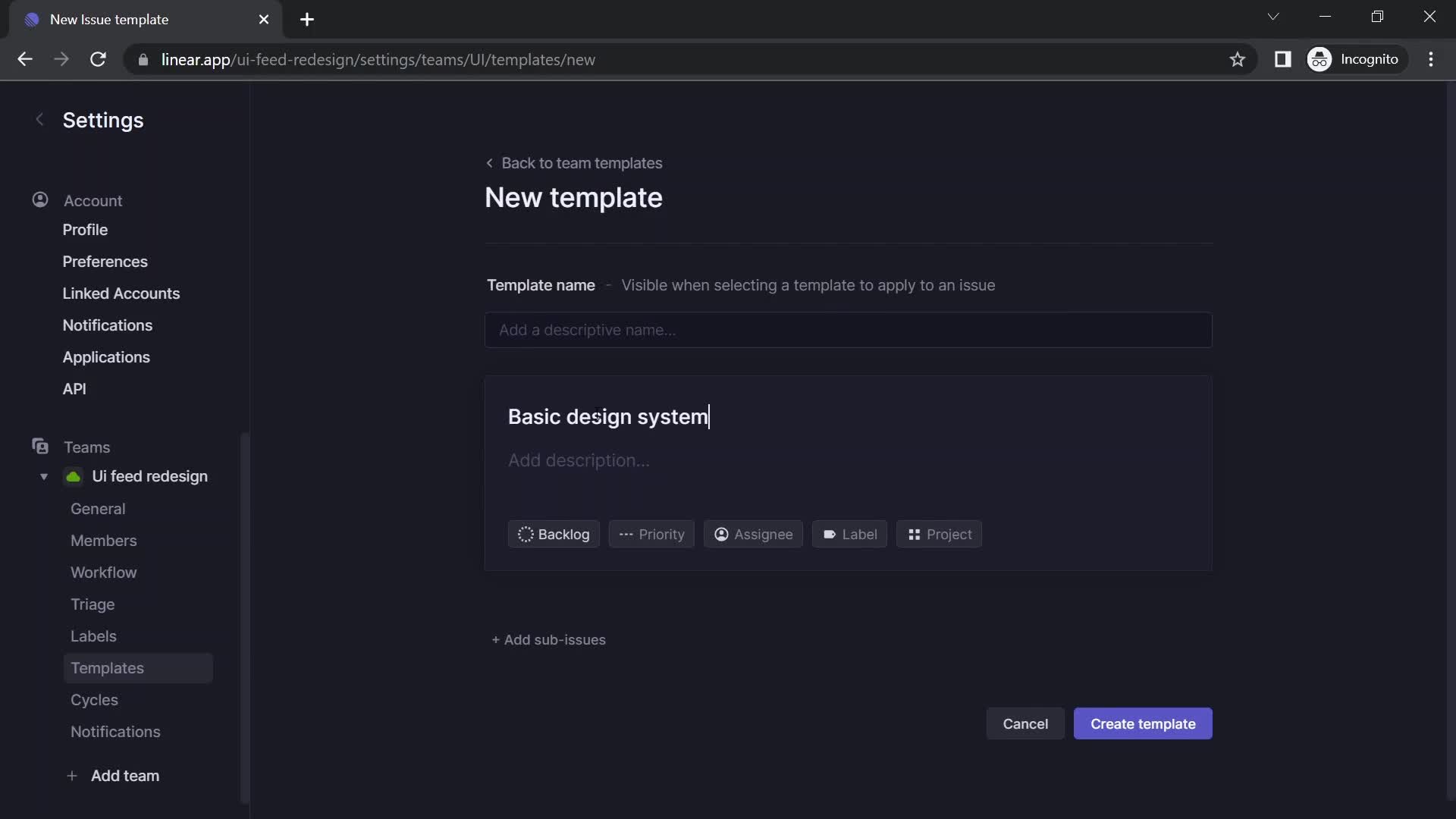 Creating a template screenshot