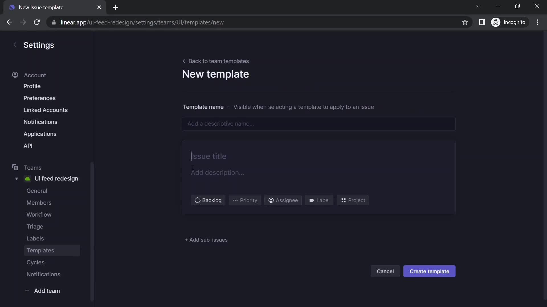 Creating a template screenshot