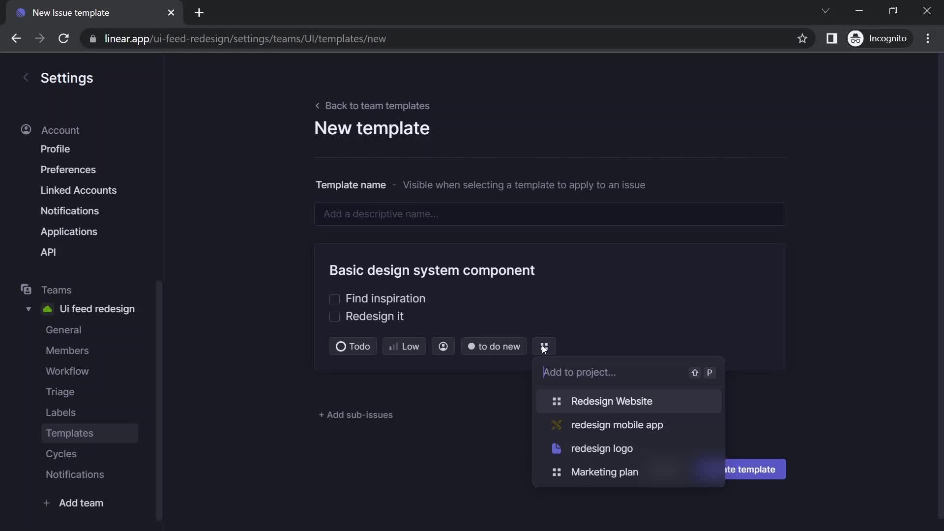 Creating a template screenshot