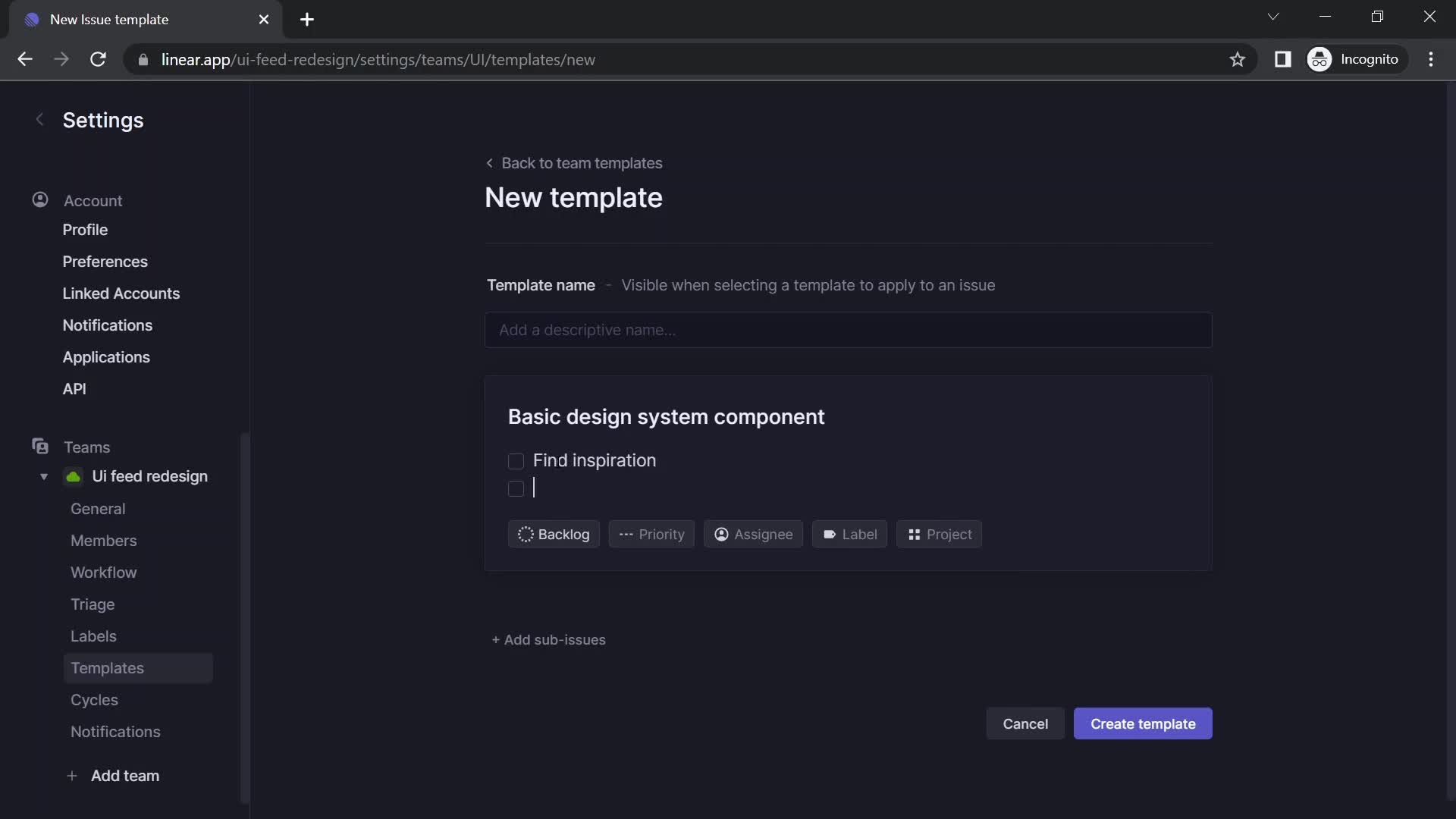 Creating a template screenshot