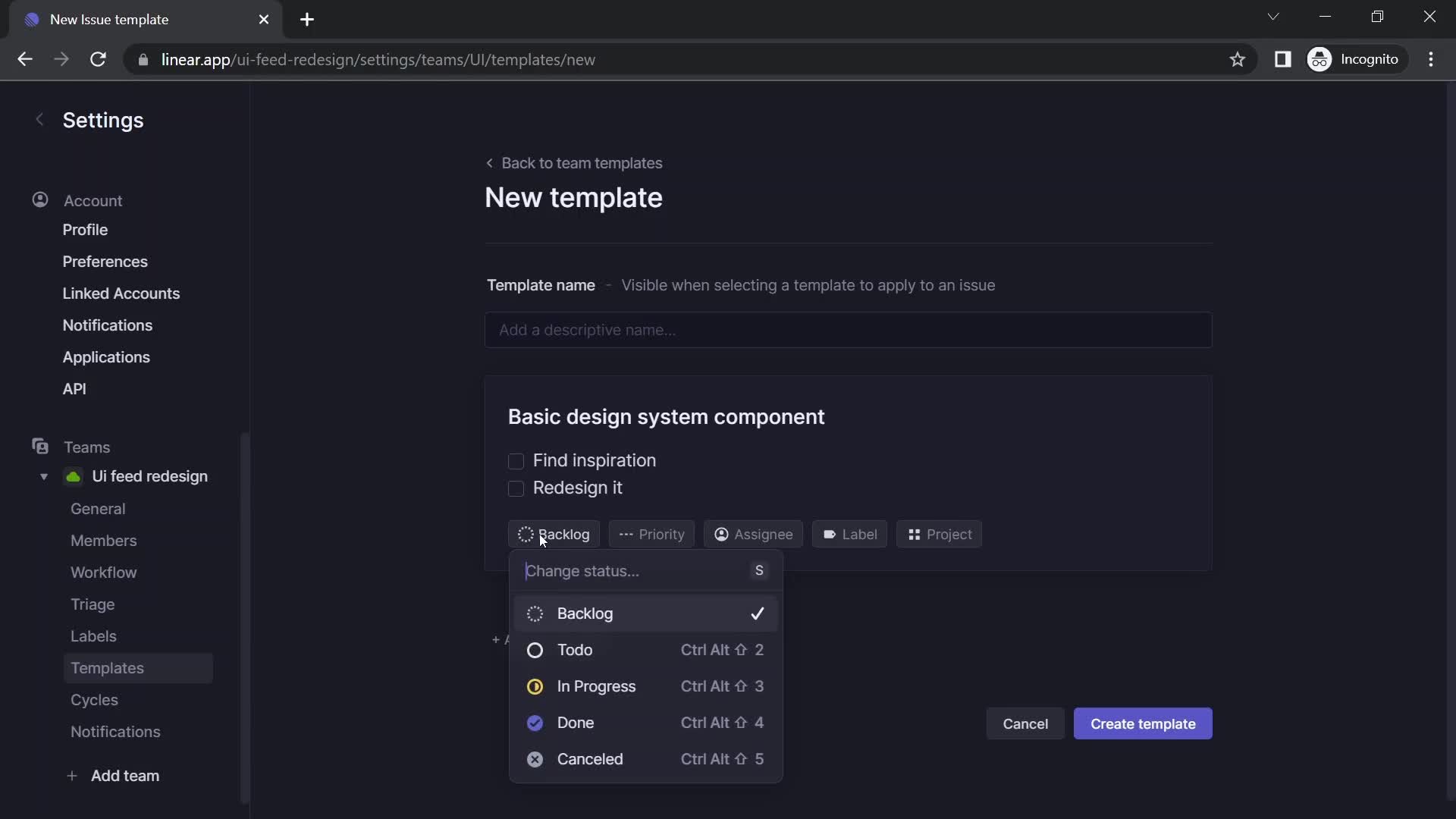 Creating a template screenshot