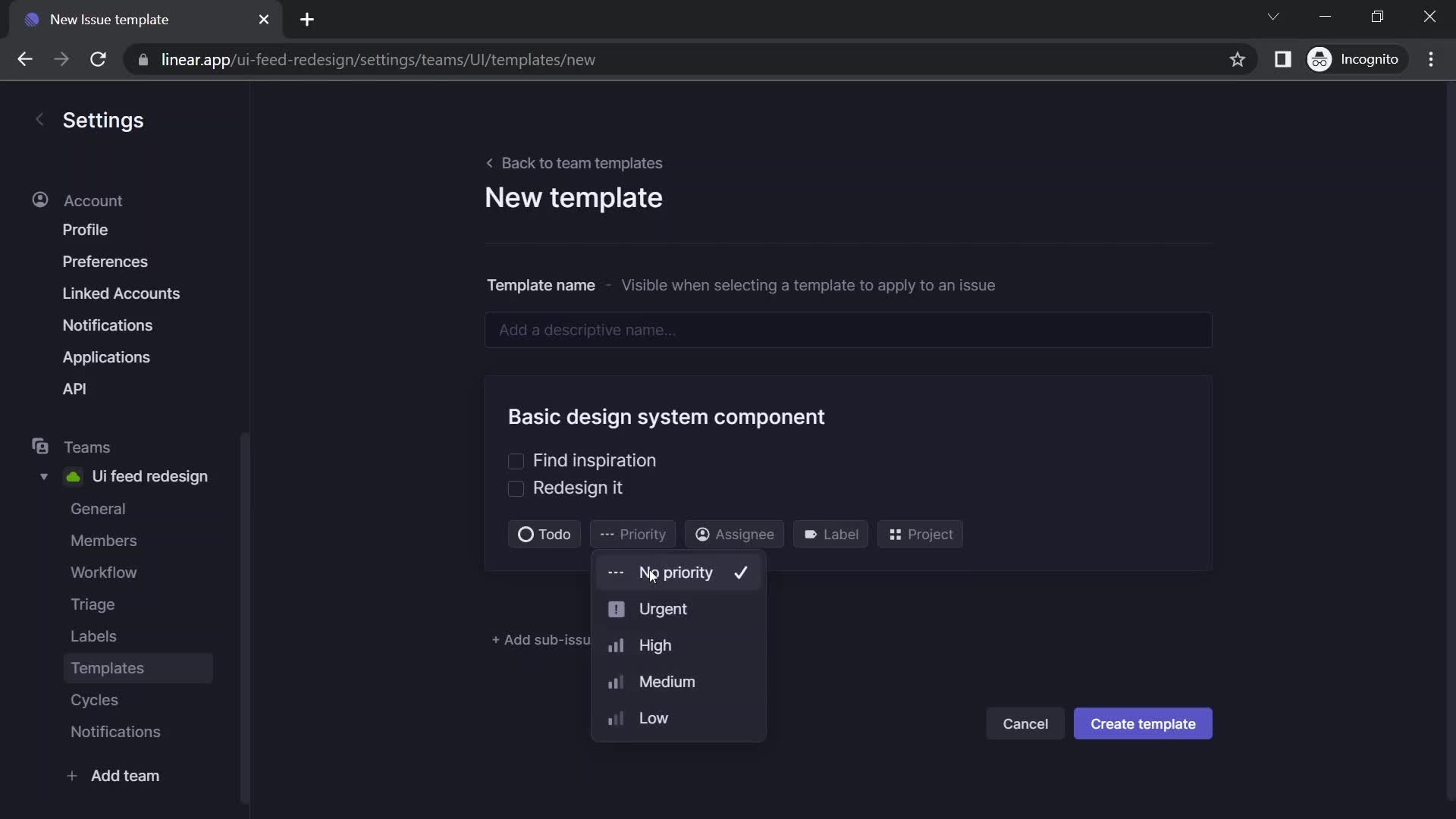 Creating a template screenshot