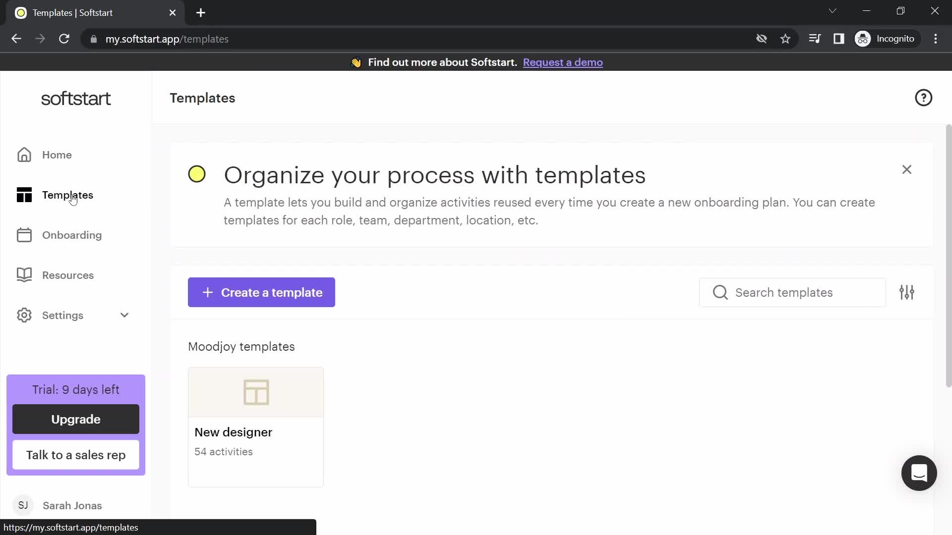Screenshot of Templates on Creating a template on Softstart user flow